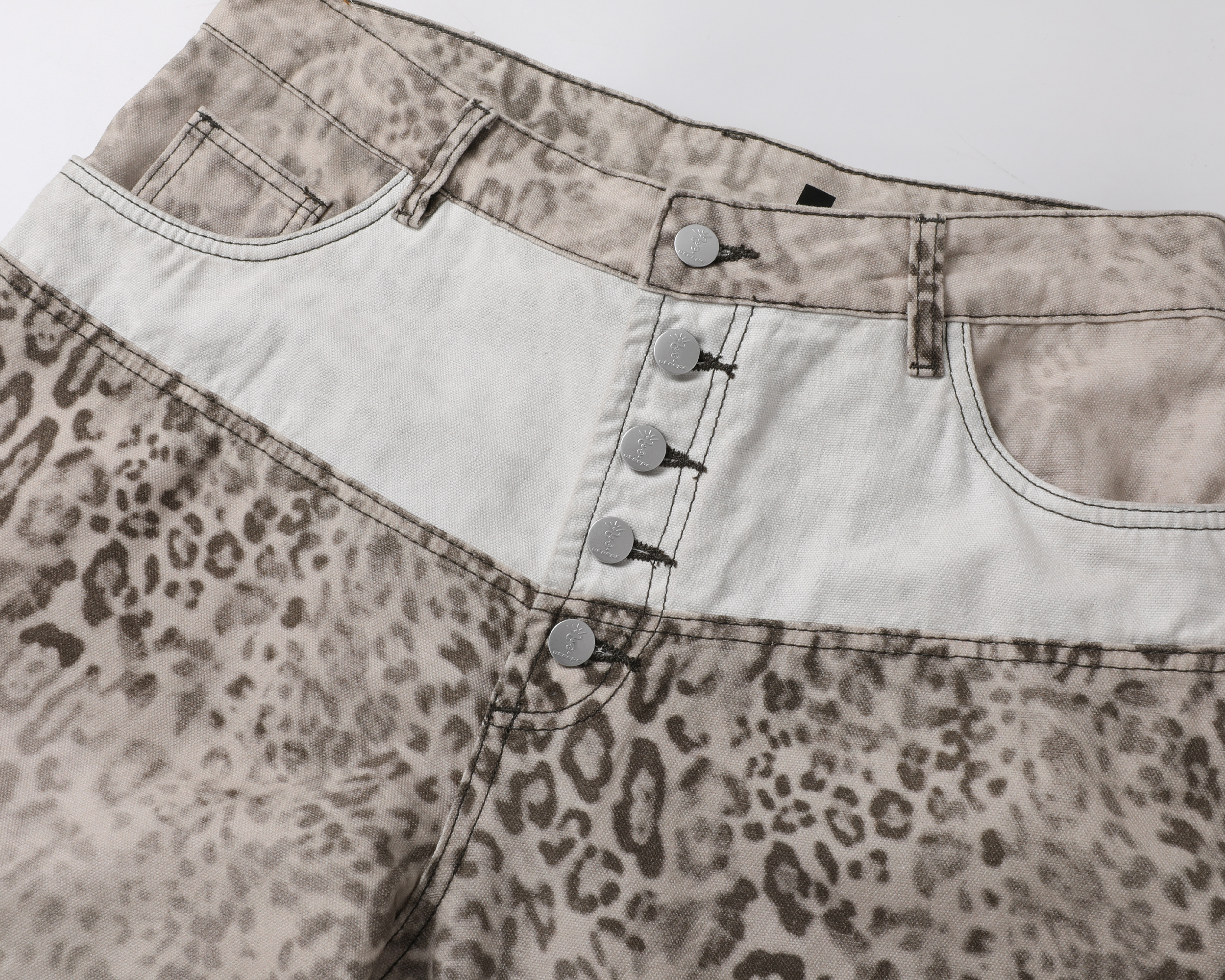 STEEPC Leopard Washed Paneled Wide-Leg Pants, premium urban and streetwear designers apparel on PROJECTISR.com, STEEPC
