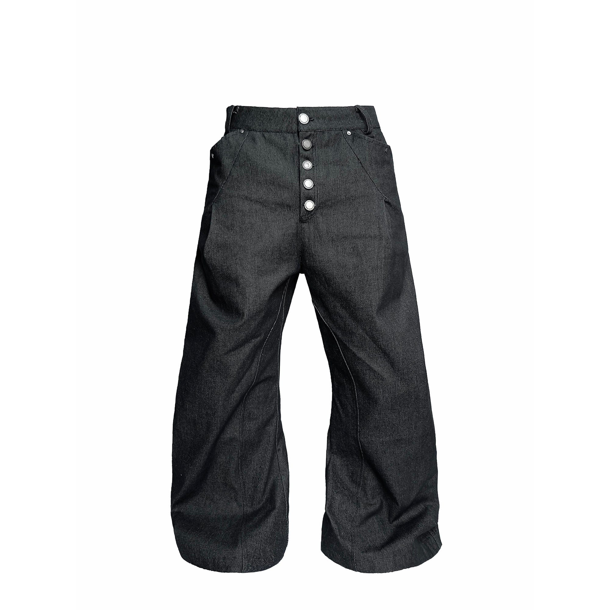 【BAON】Mason Snap Button Washed Wide Denim Pants Mason Denim pants unwashed black 31/32 - MERCHYOU