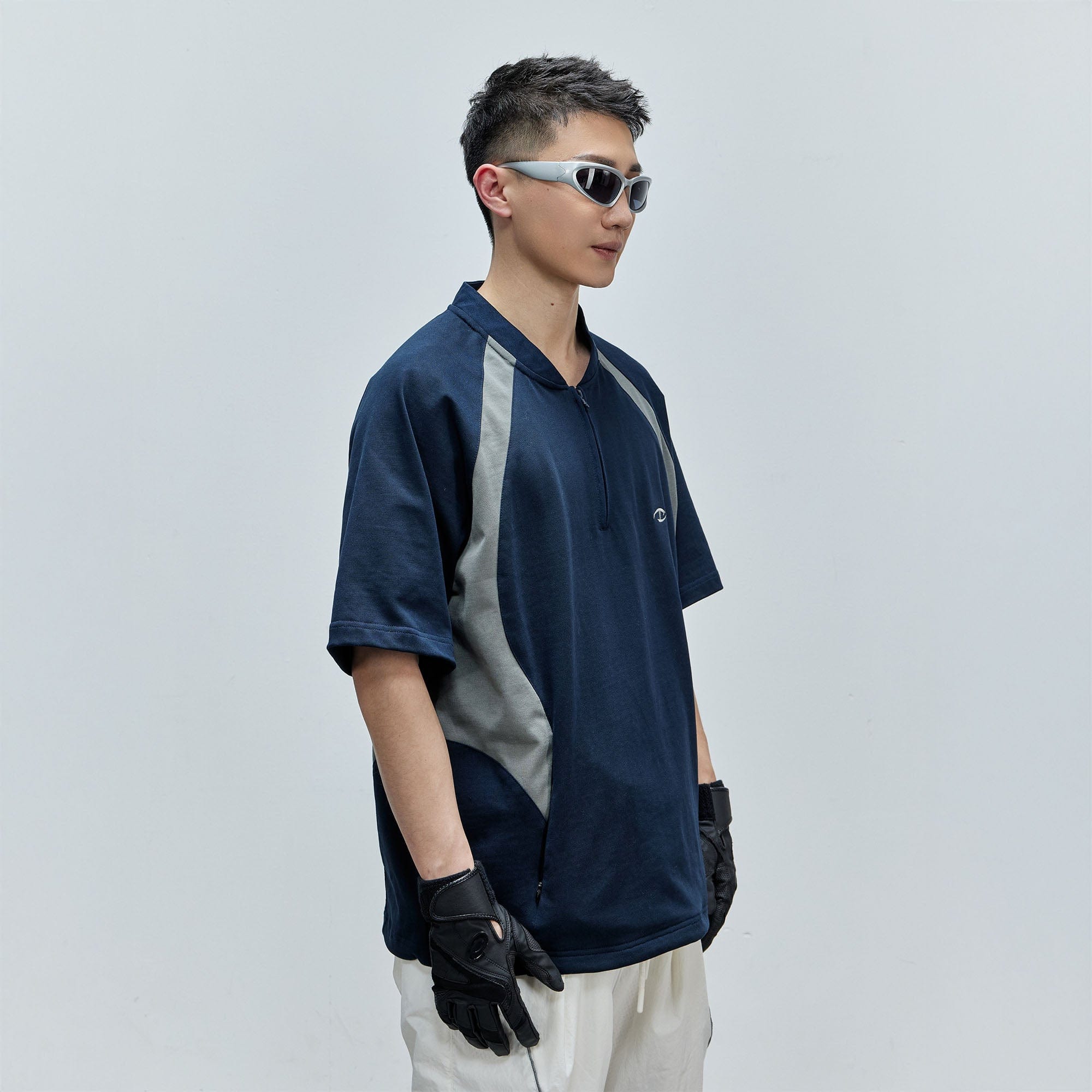 CATSSTAC Contrast Panel Half-Zip Oversized T-Shirt, premium urban and streetwear designers apparel on PROJECTISR.com, CATSSTAC