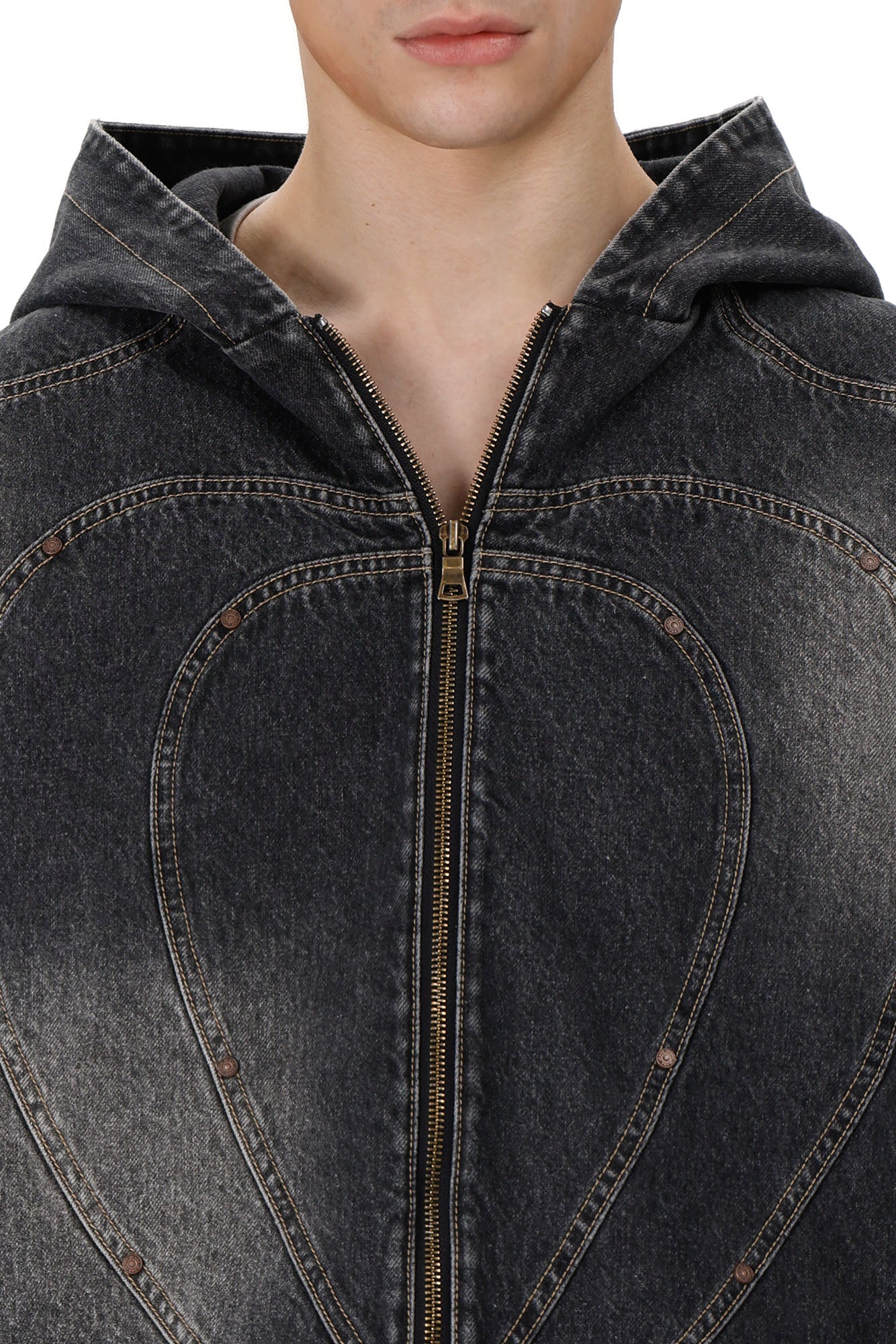 VANN VALRENCE Washed Spliced Cotton Denim Jacket, premium urban and streetwear designers apparel on PROJECTISR.com, VANN VALRENCE