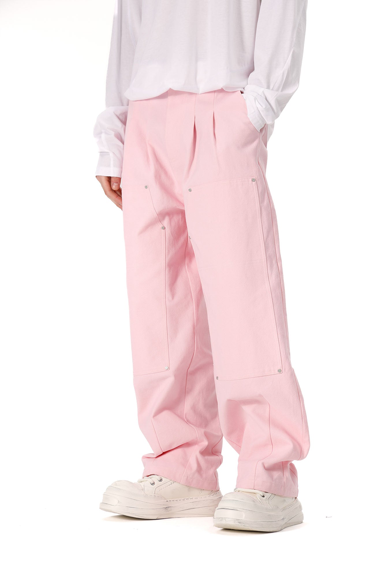 VANN VALRENCE Double-Knee Pleats Cotton Straight-Leg Pants, premium urban and streetwear designers apparel on PROJECTISR.com, VANN VALRENCE