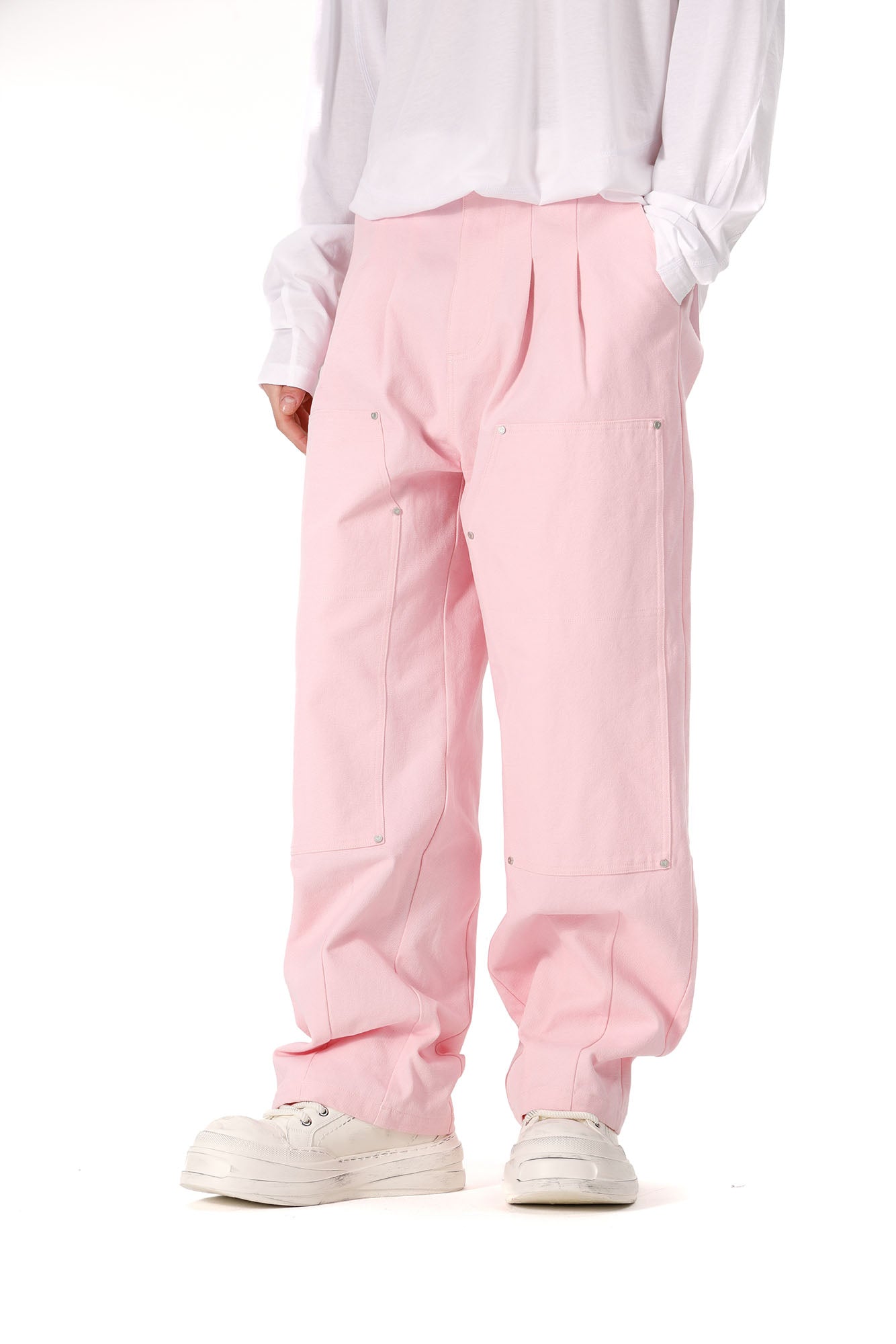 VANN VALRENCE Double-Knee Pleats Cotton Straight-Leg Pants, premium urban and streetwear designers apparel on PROJECTISR.com, VANN VALRENCE