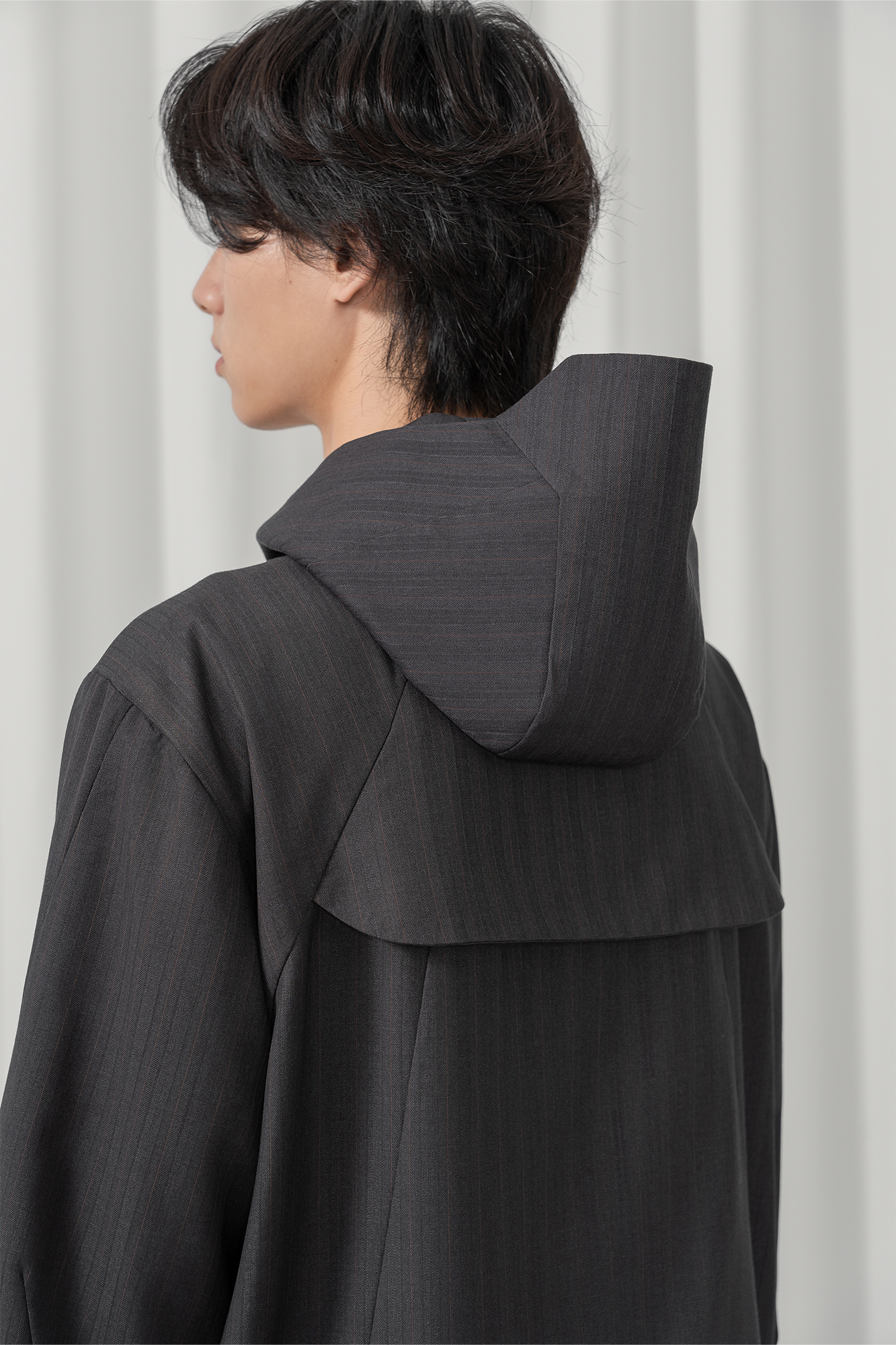 MOITIEDEPETALE Striped Magnetic-Front Hooded Coat