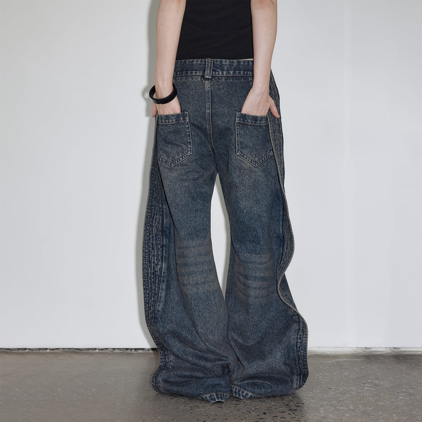 49PERCENT Spliced Wing Washed Jeans, premium urban and streetwear designers apparel on PROJECTISR.com, 49PERCENT