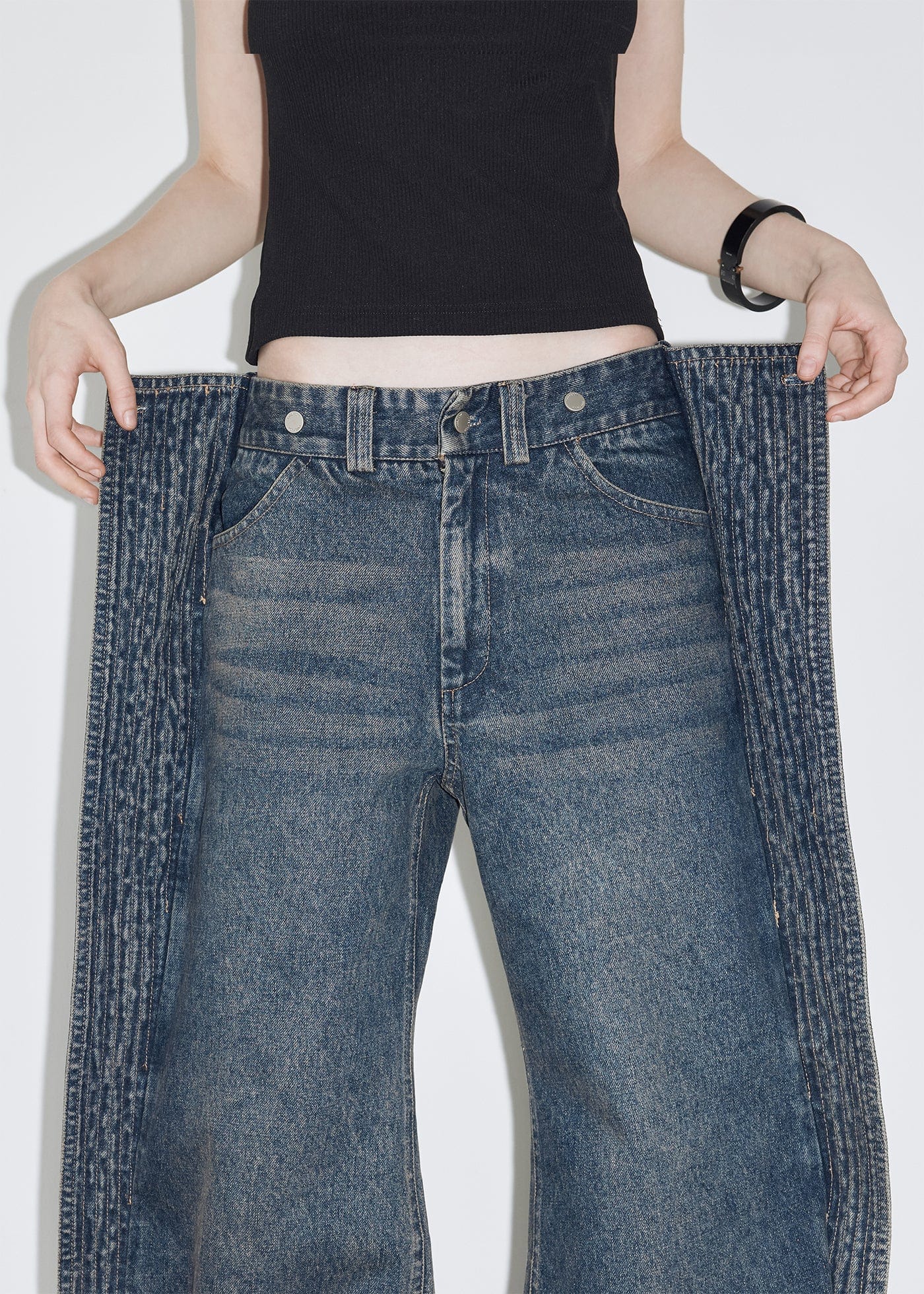 49PERCENT Spliced Wing Washed Jeans, premium urban and streetwear designers apparel on PROJECTISR.com, 49PERCENT