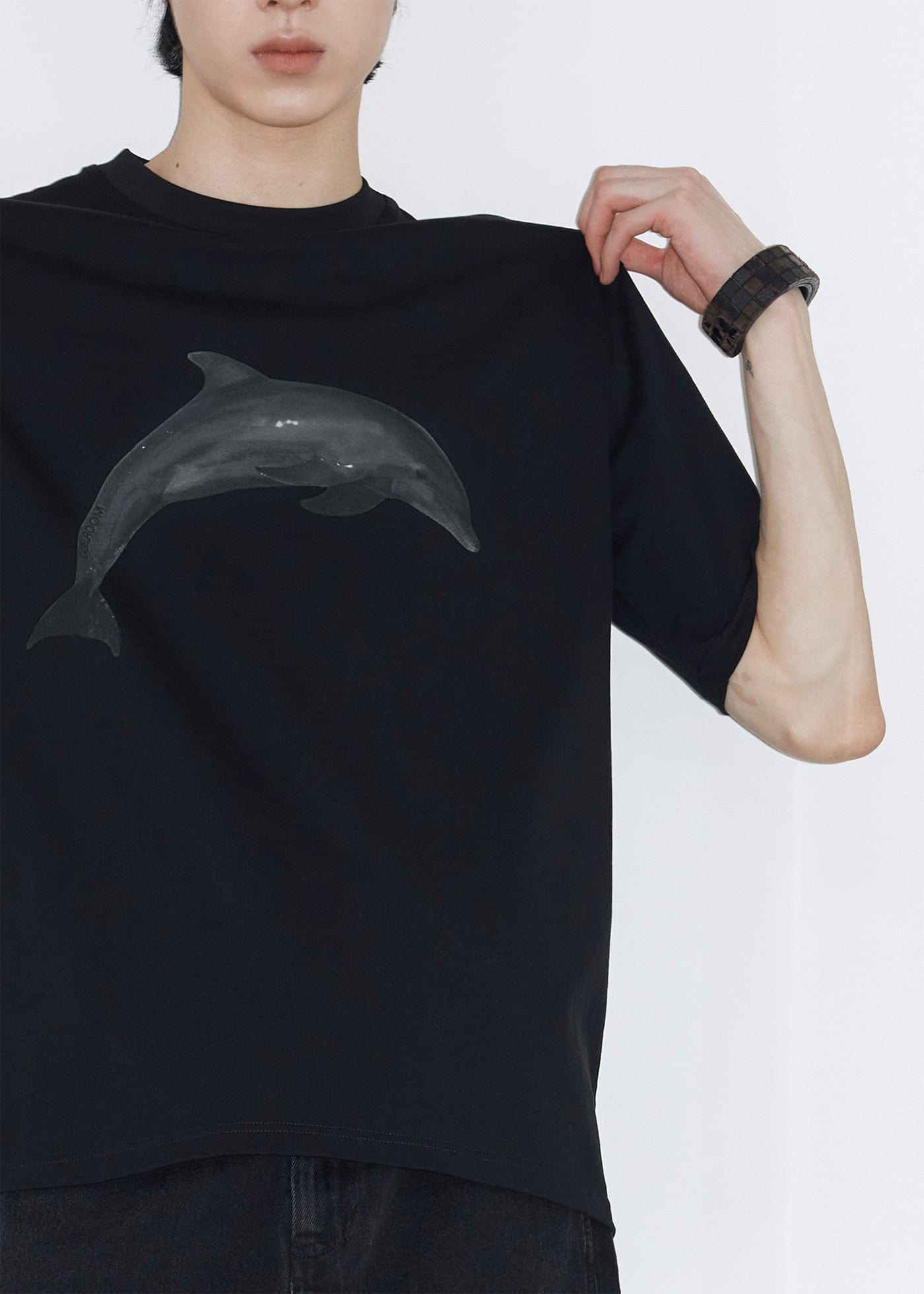 49PERCENT Black Dolphin T-Shirt, premium urban and streetwear designers apparel on PROJECTISR.com, 49PERCENT