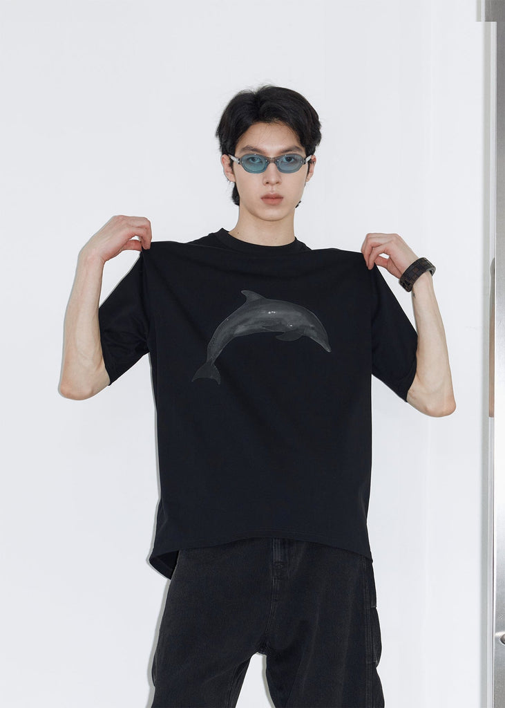 49PERCENT Black Dolphin T-Shirt, premium urban and streetwear designers apparel on PROJECTISR.com, 49PERCENT
