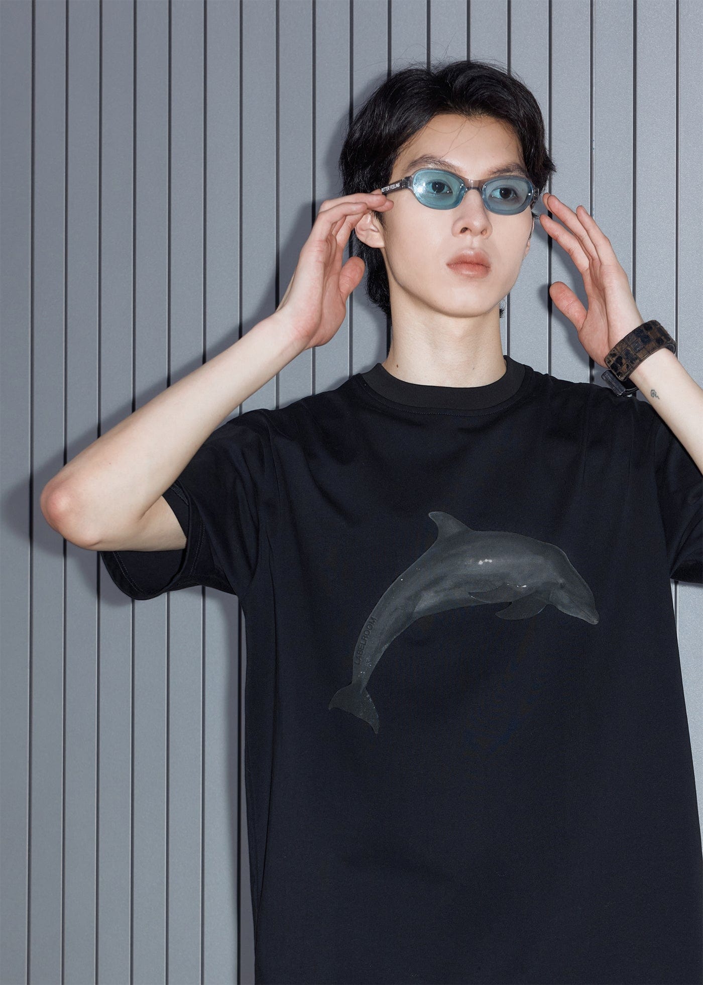 49PERCENT Black Dolphin T-Shirt, premium urban and streetwear designers apparel on PROJECTISR.com, 49PERCENT