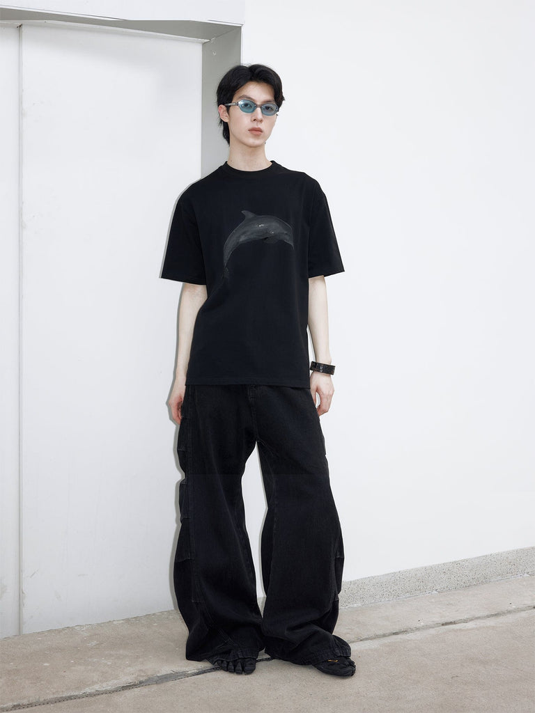 49PERCENT Black Dolphin T-Shirt, premium urban and streetwear designers apparel on PROJECTISR.com, 49PERCENT