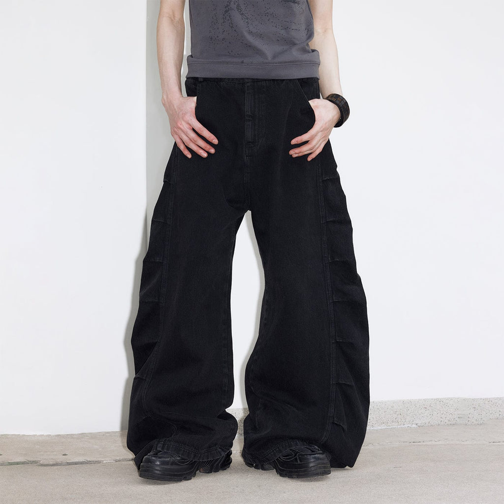49PERCENT Oversize Pleated Washed Baggy Jeans, premium urban and streetwear designers apparel on PROJECTISR.com, 49PERCENT