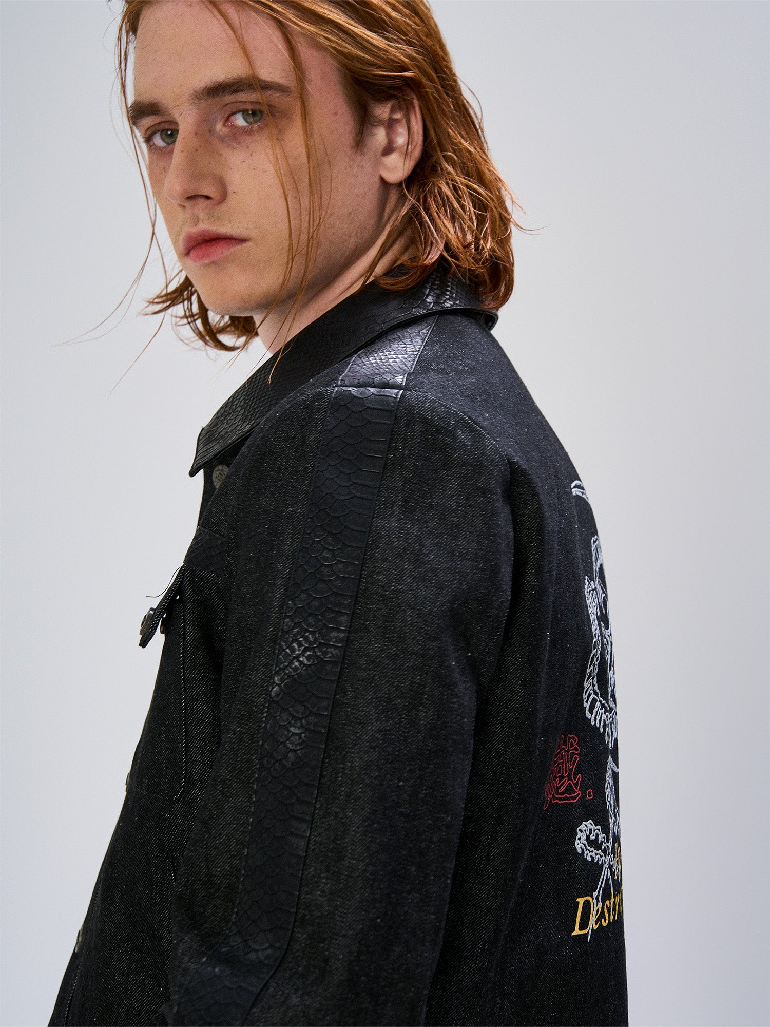 FLYERRER Serpent Cropped Raw Denim Jacket, premium urban and streetwear designers apparel on PROJECTISR.com, FLYERRER