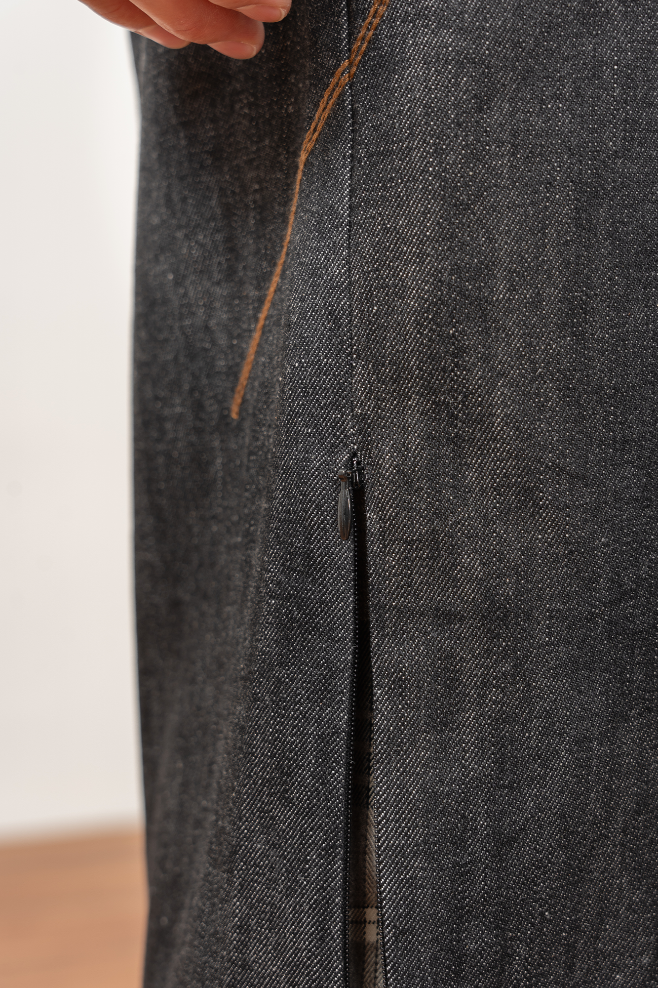 MOITIEDEPETALE Plaid-Inset Wide-Leg Selvedge Jeans