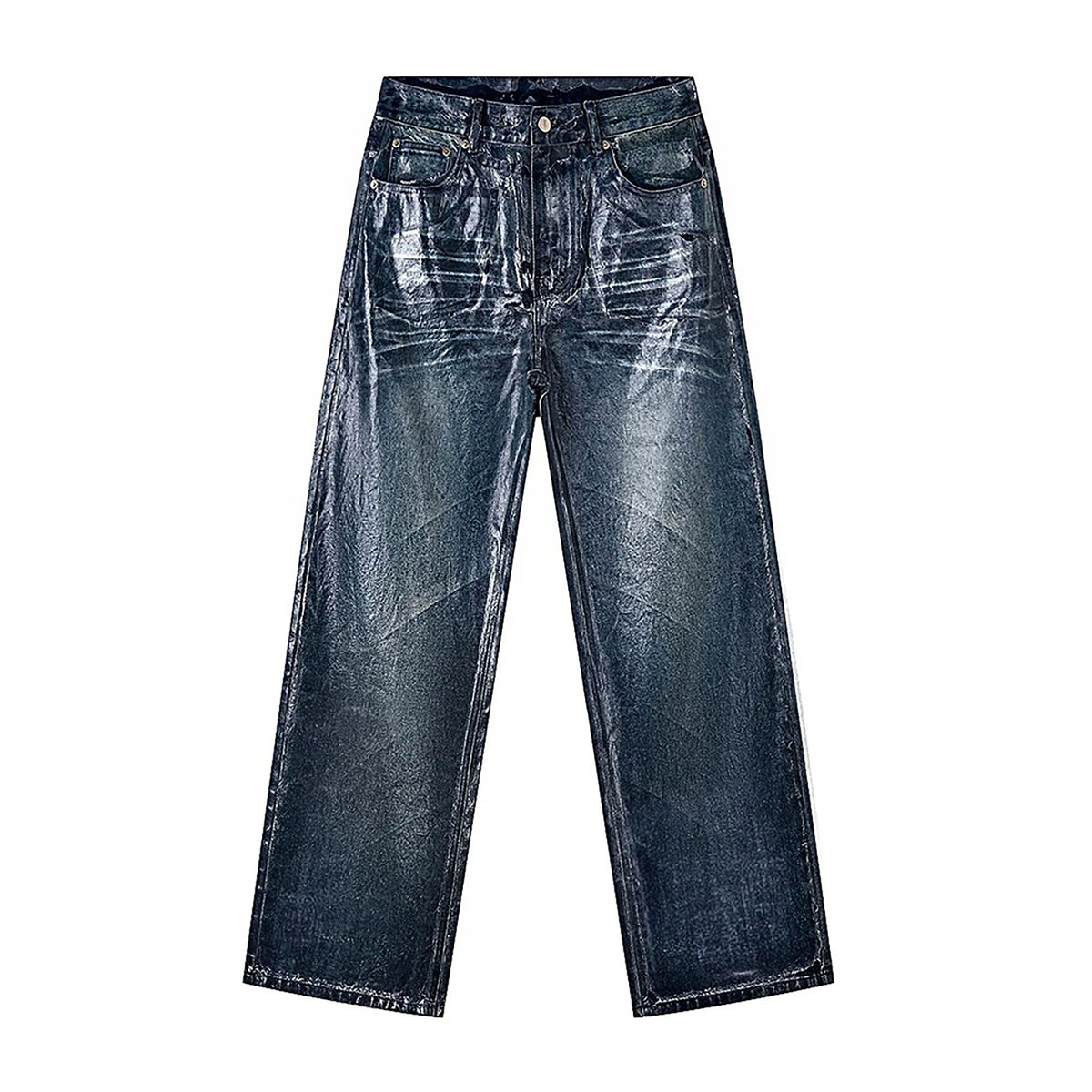 REBEL WAVE Frayed Raw-Edge Wax-Coated Flared Jeans