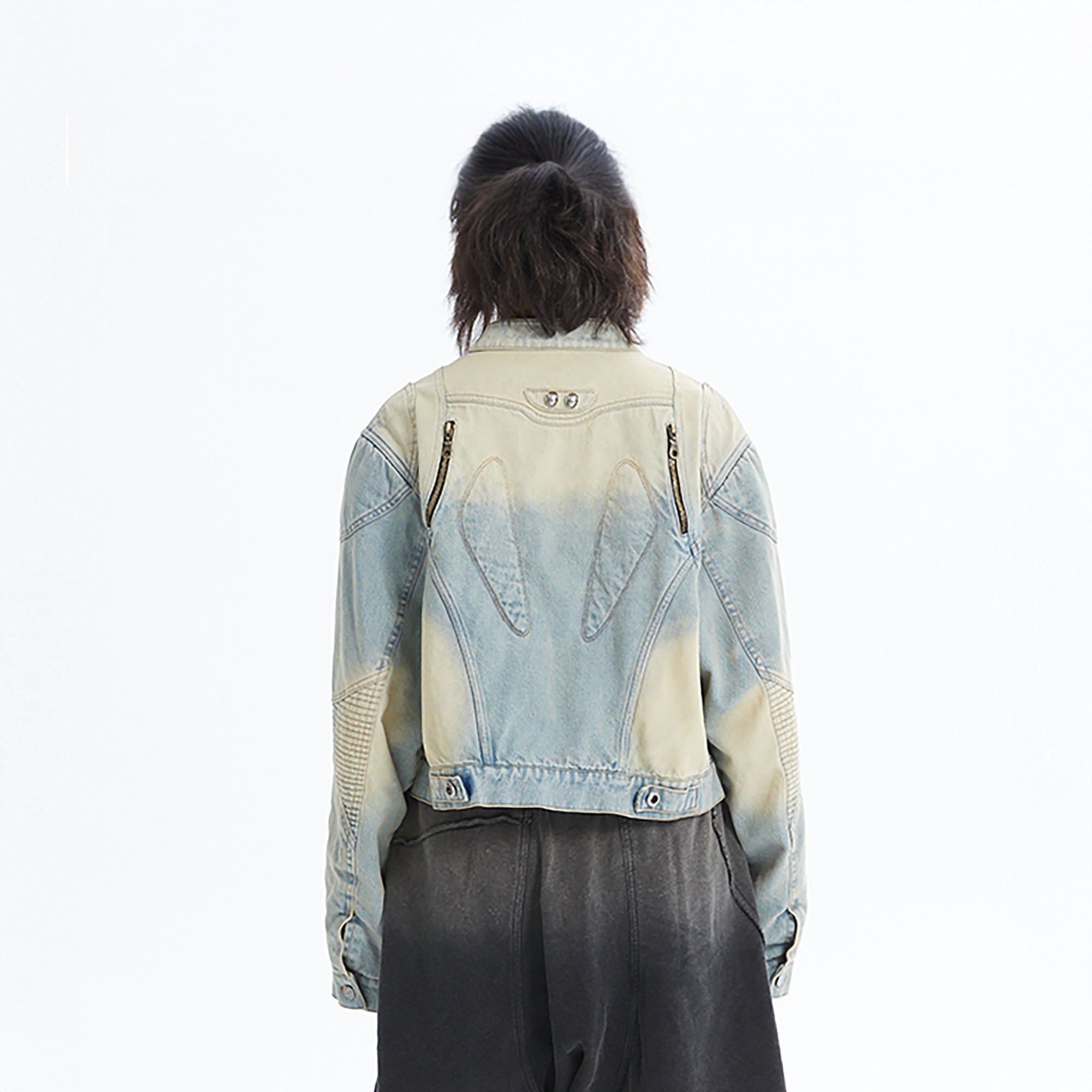 ERROR CODE ROBOT Distressed Washed Cropped Biker Denim Jacket, premium urban and streetwear designers apparel on PROJECTISR.com, ERROR CODE ROBOT