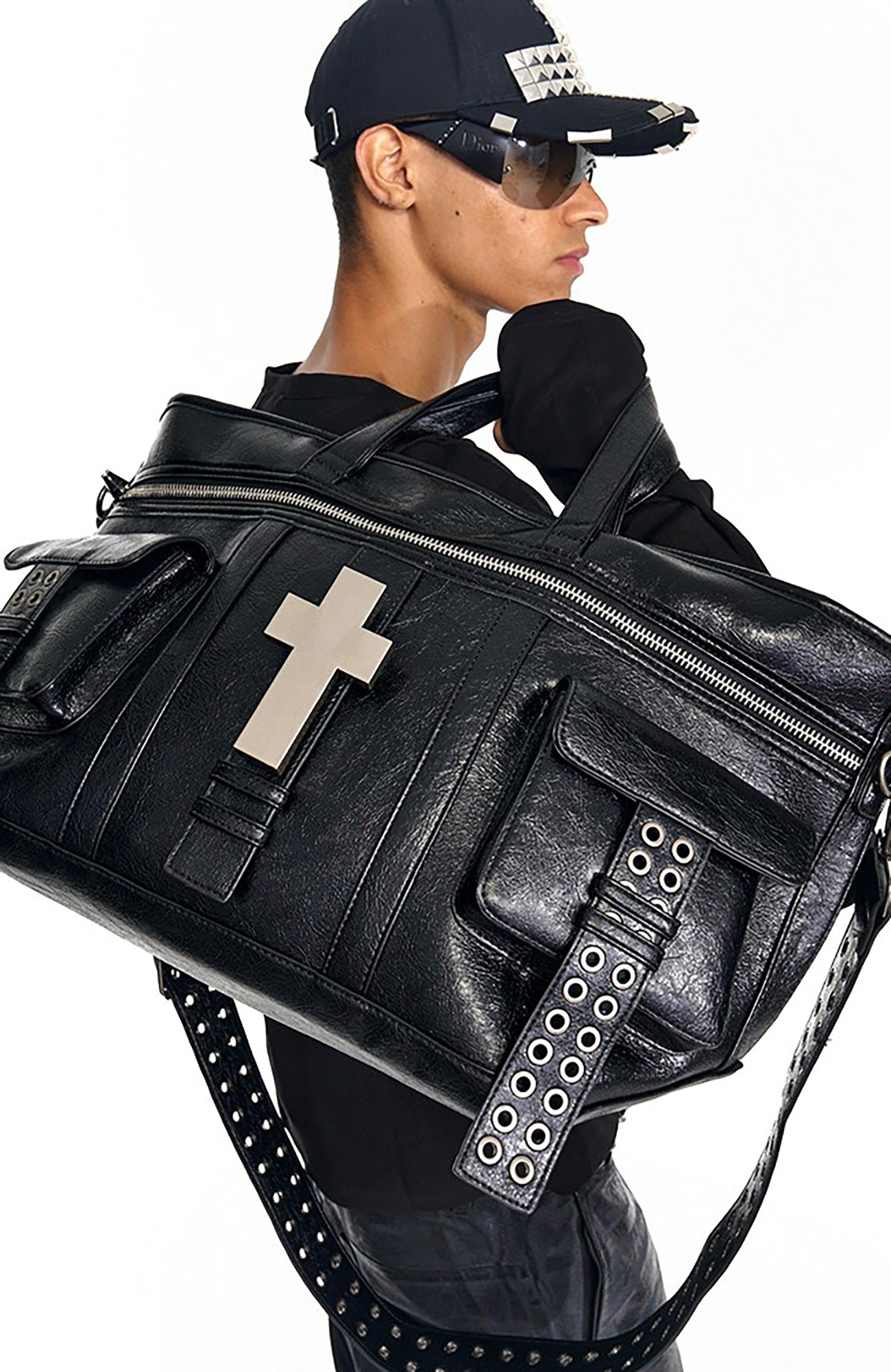 REBEL WAVE Cross Faux Leather Tote Bag