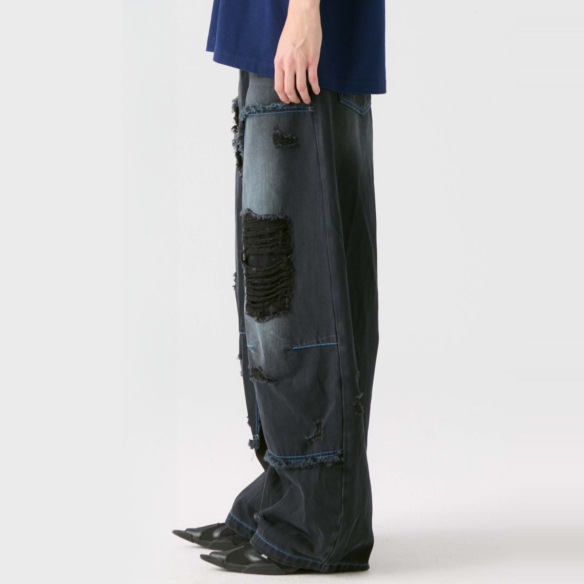 HAHAHA STUDIOS Distressed Washed Wide-Leg Jeans — square · side