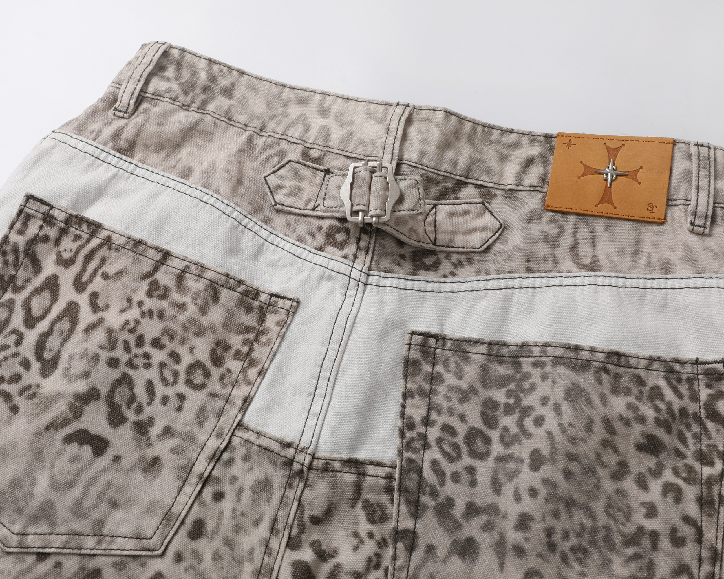 STEEPC Leopard Washed Paneled Wide-Leg Pants, premium urban and streetwear designers apparel on PROJECTISR.com, STEEPC
