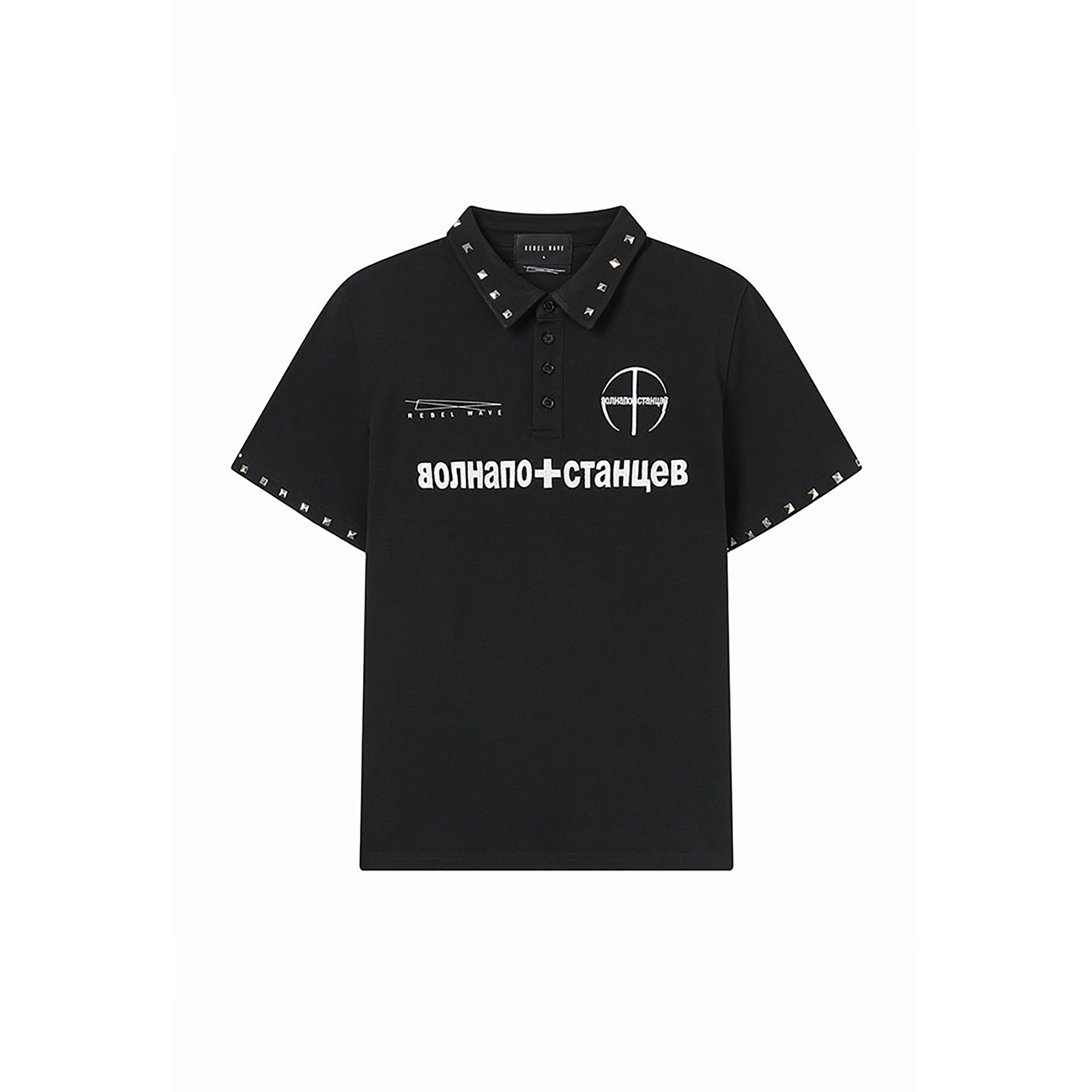 REBEL WAVE Studded LOGO Graphic Polo Shirt