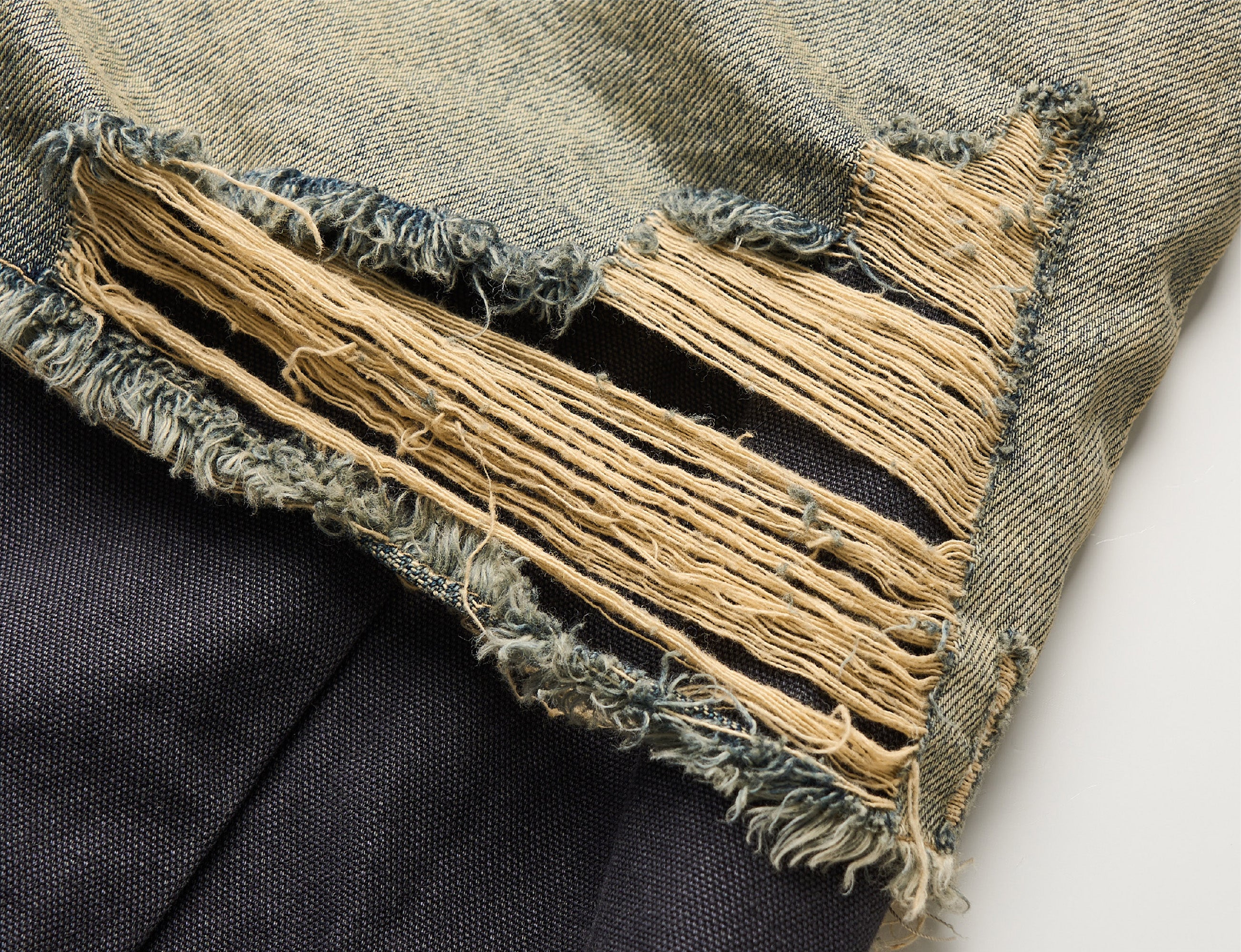 STEEPC Distressed Layered Denim Overlay Pants, premium urban and streetwear designers apparel on PROJECTISR.com, STEEPC