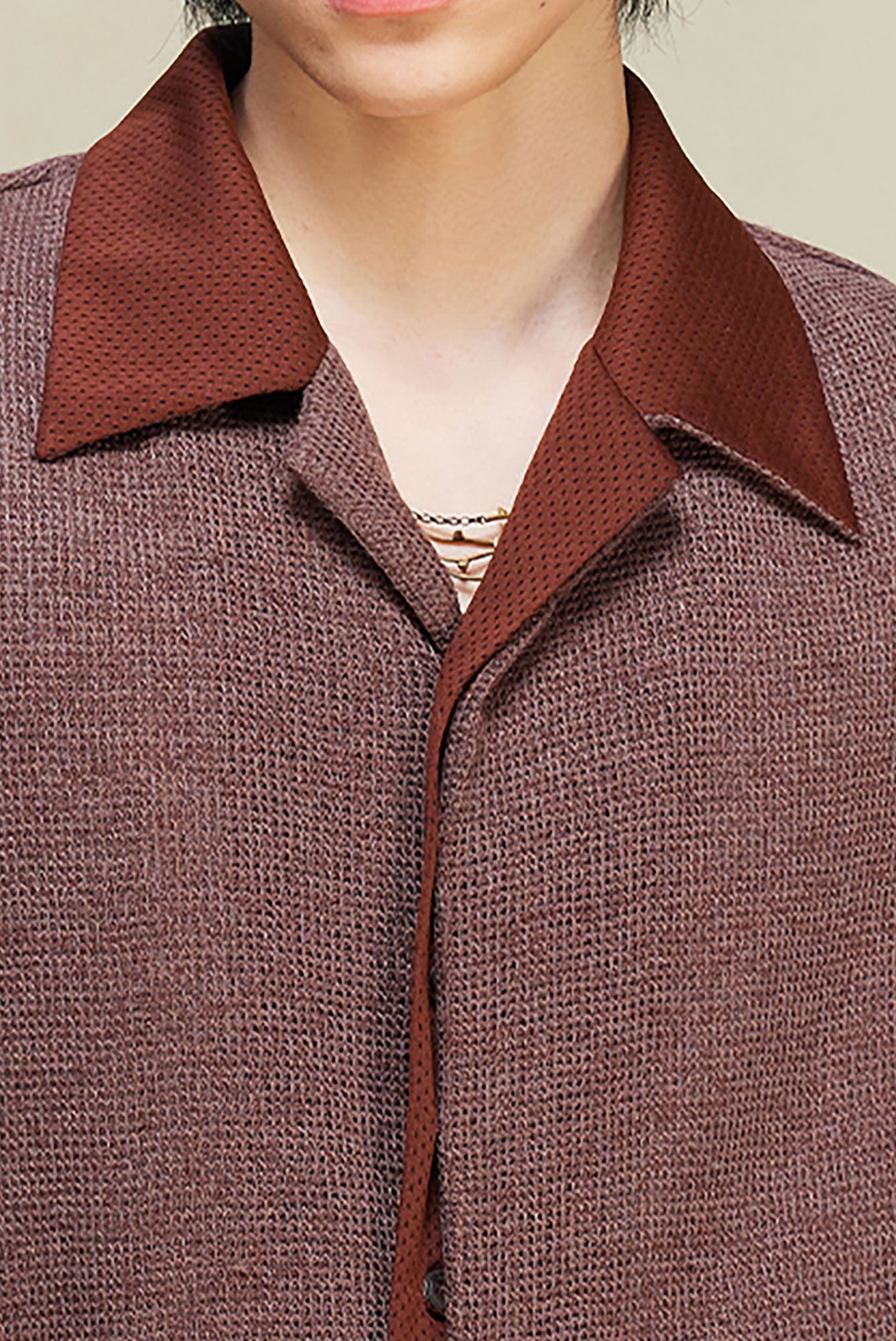 ALVNG AR ANTS Contrast Collar Knitted Texture Half Shirt, premium urban and streetwear designers apparel on PROJECTISR.com, ALVNG AR ANTS