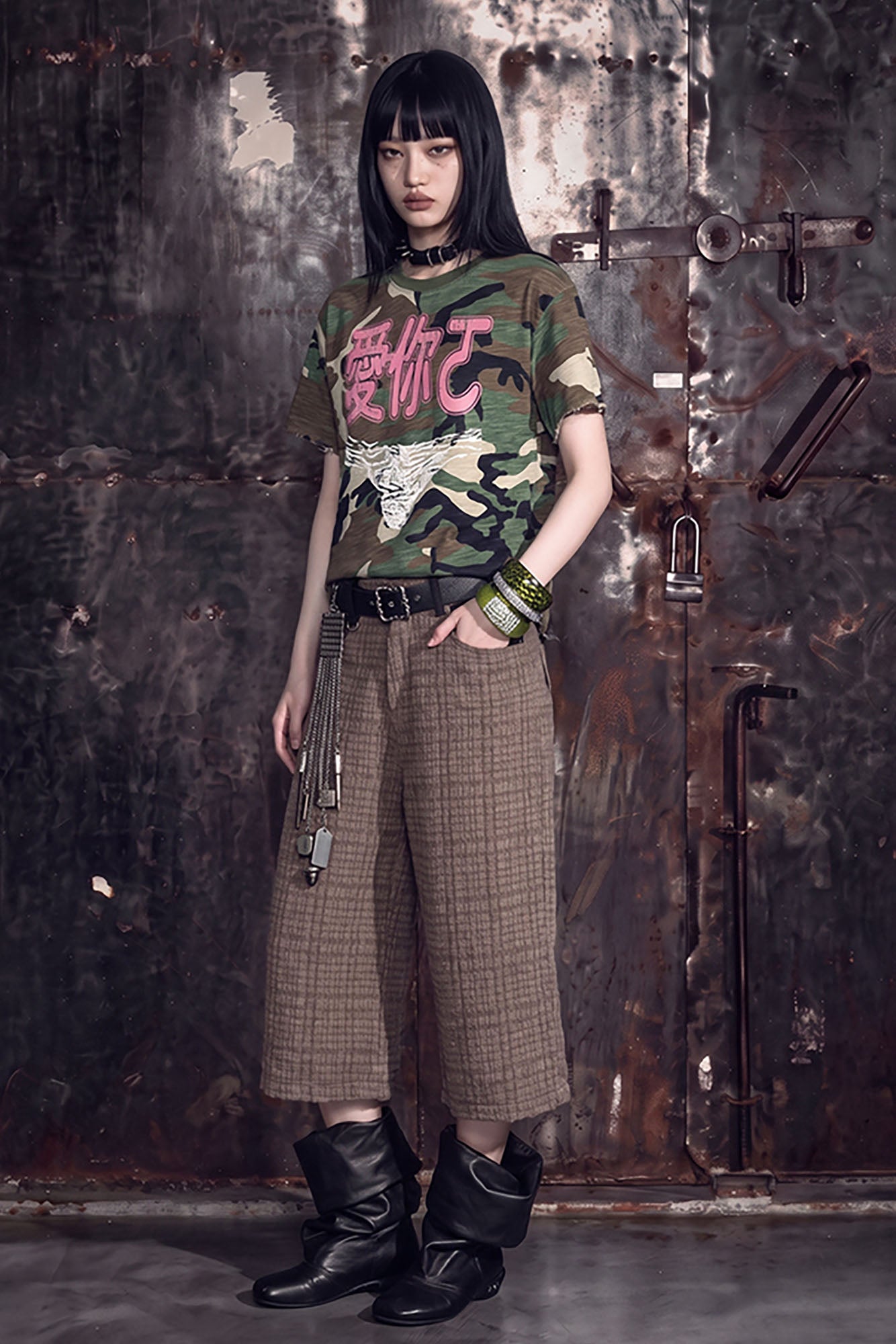 NOTHINGNESS WORLD Camo Full-Print Washed Retro Graphic Tee