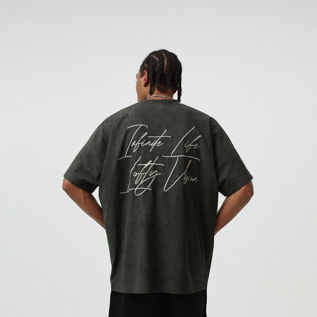 BONELESS Embroidered Tree Faux Suede T-Shirt, premium urban and streetwear designers apparel on PROJECTISR.com, BONELESS