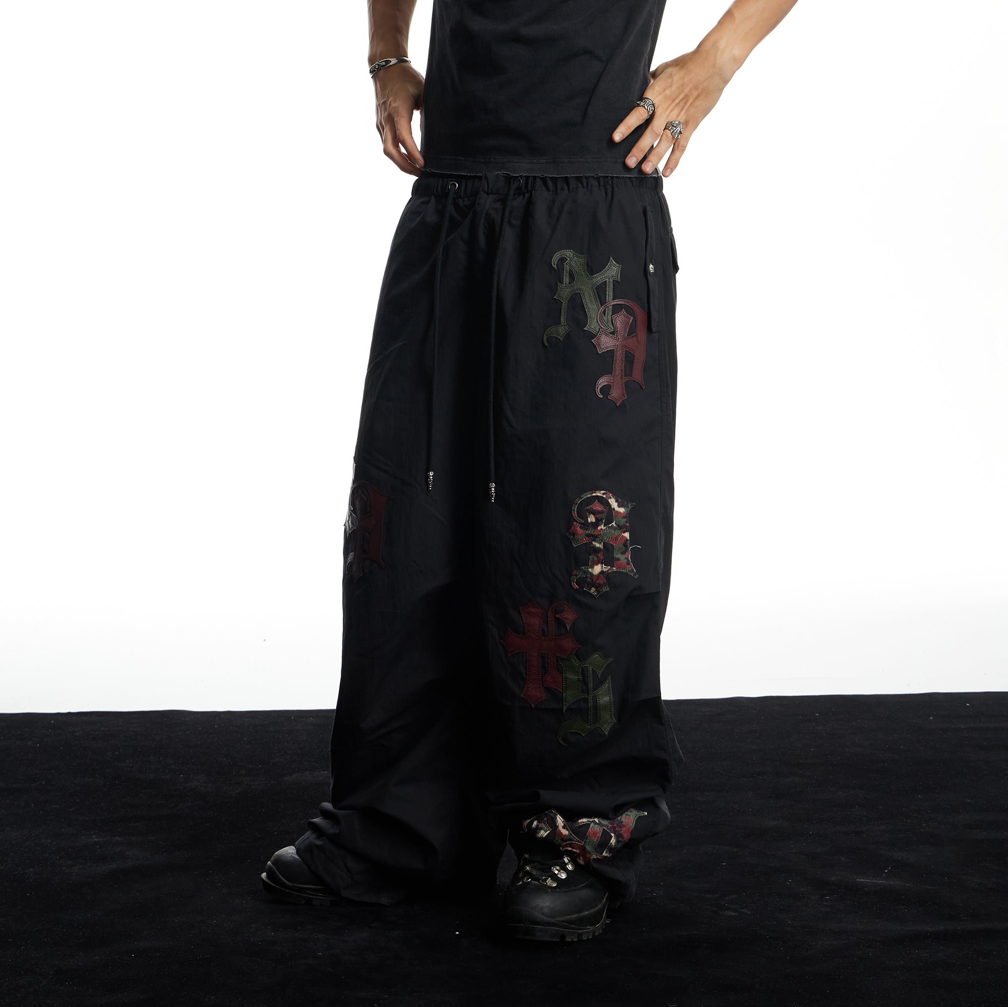 DND4DES Gothic Cross Patch Parachute Pants