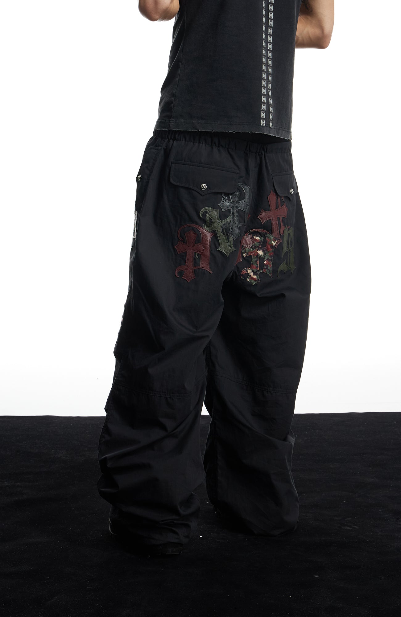 DND4DES Gothic Cross Patch Parachute Pants