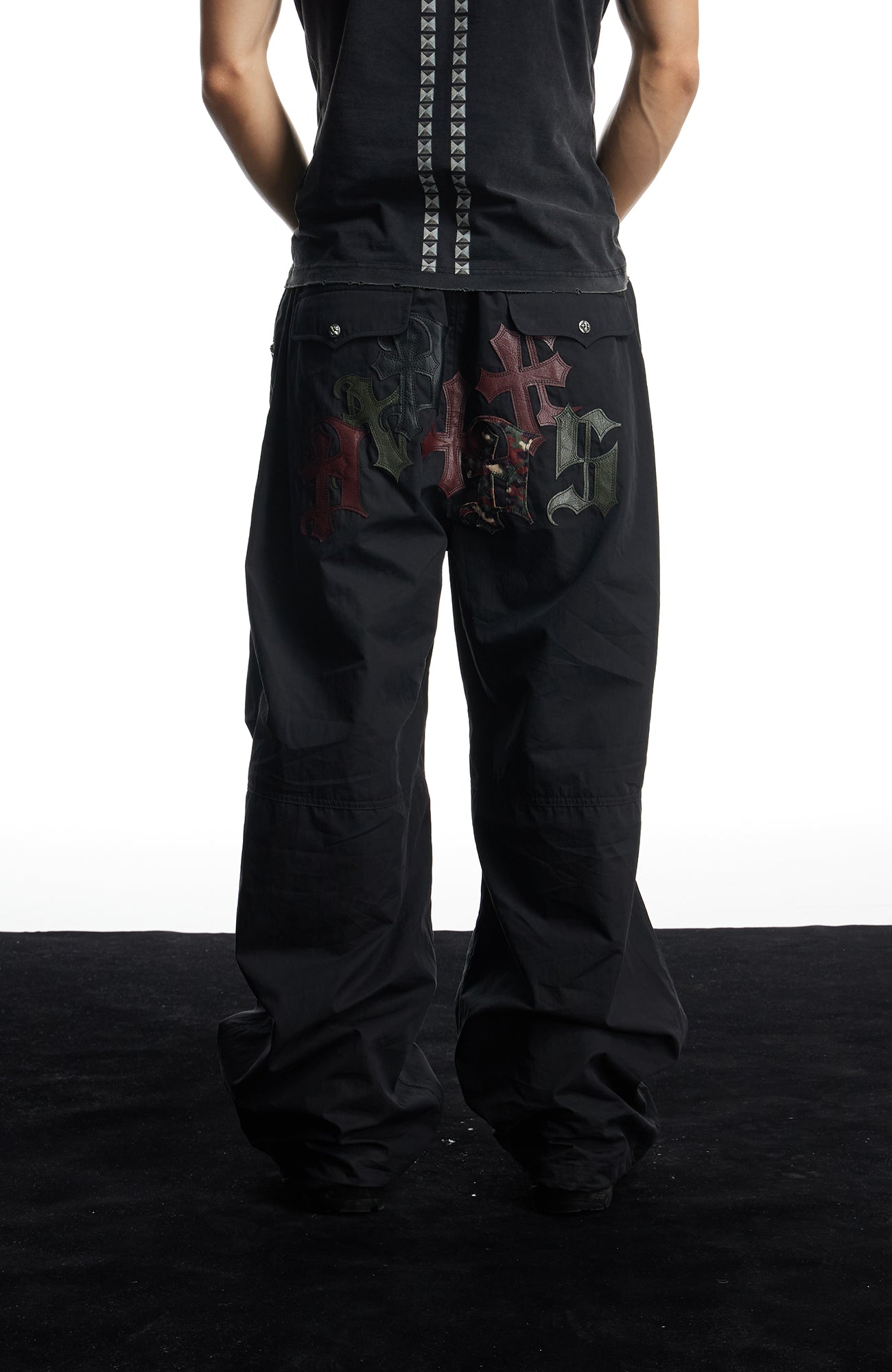 DND4DES Gothic Cross Patch Parachute Pants