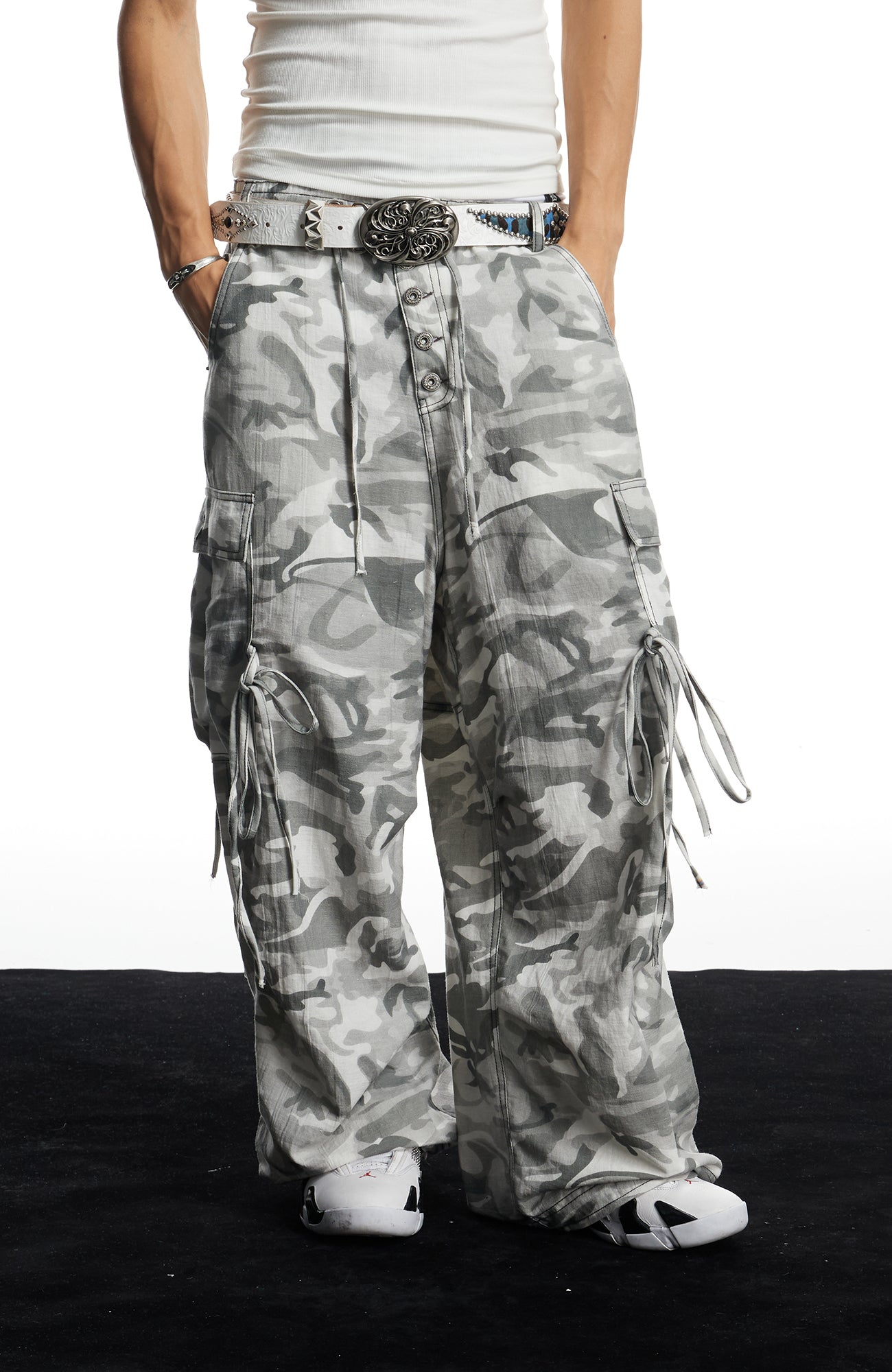 DND4DES Drawstring Camo Cargo Wide-Leg Pants