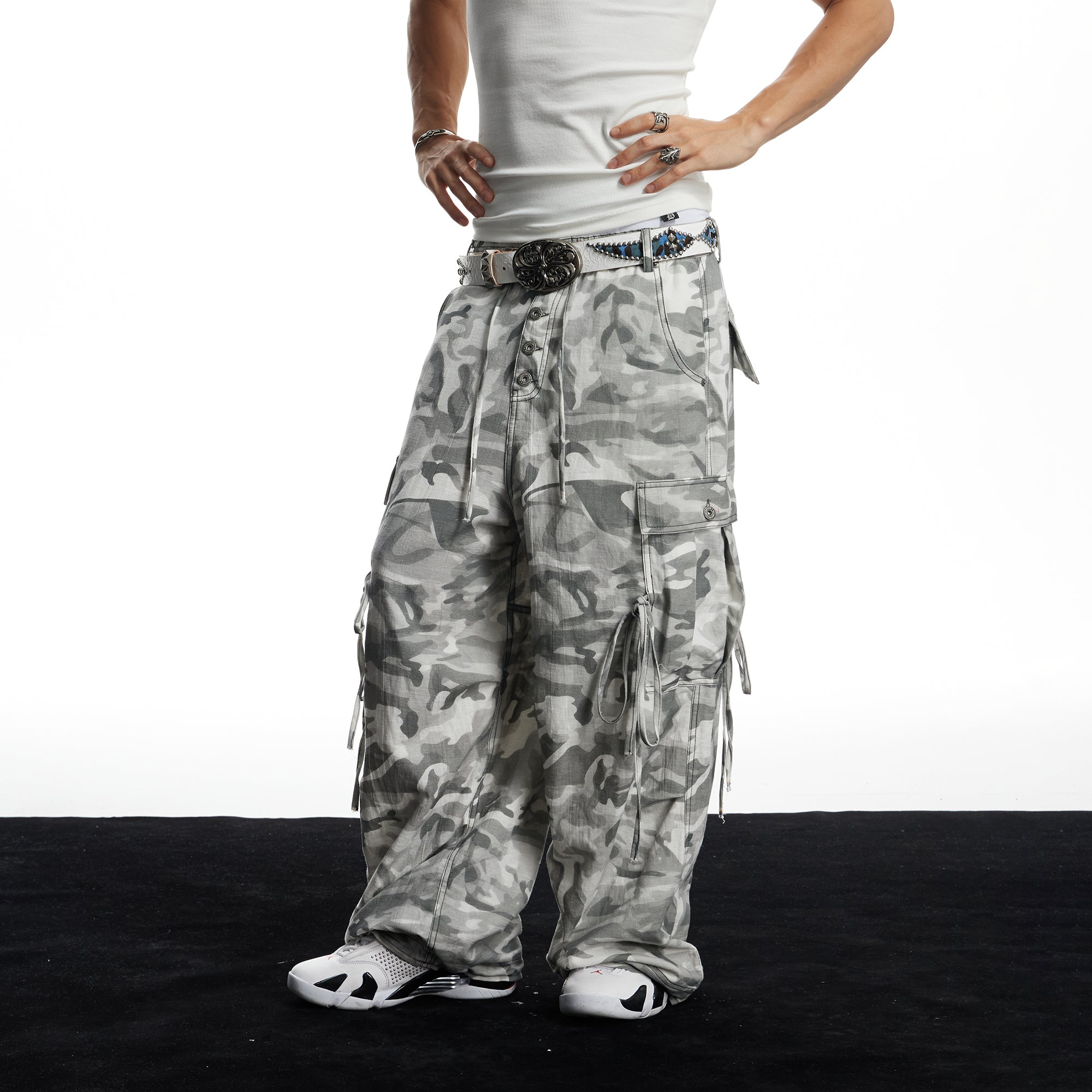 DND4DES Drawstring Camo Cargo Wide-Leg Pants