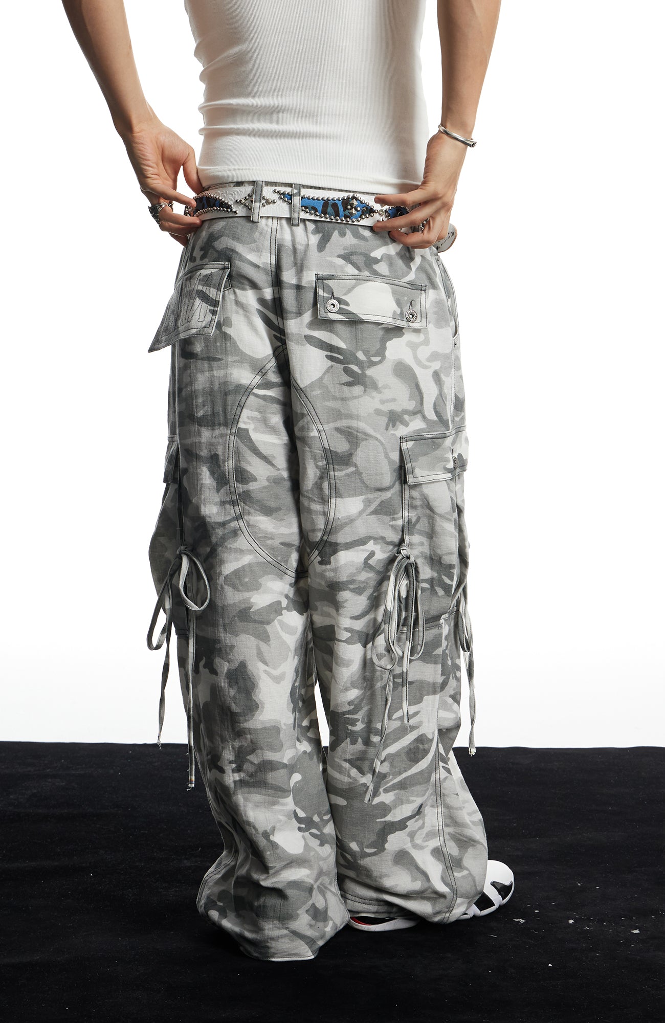 DND4DES Drawstring Camo Cargo Wide-Leg Pants