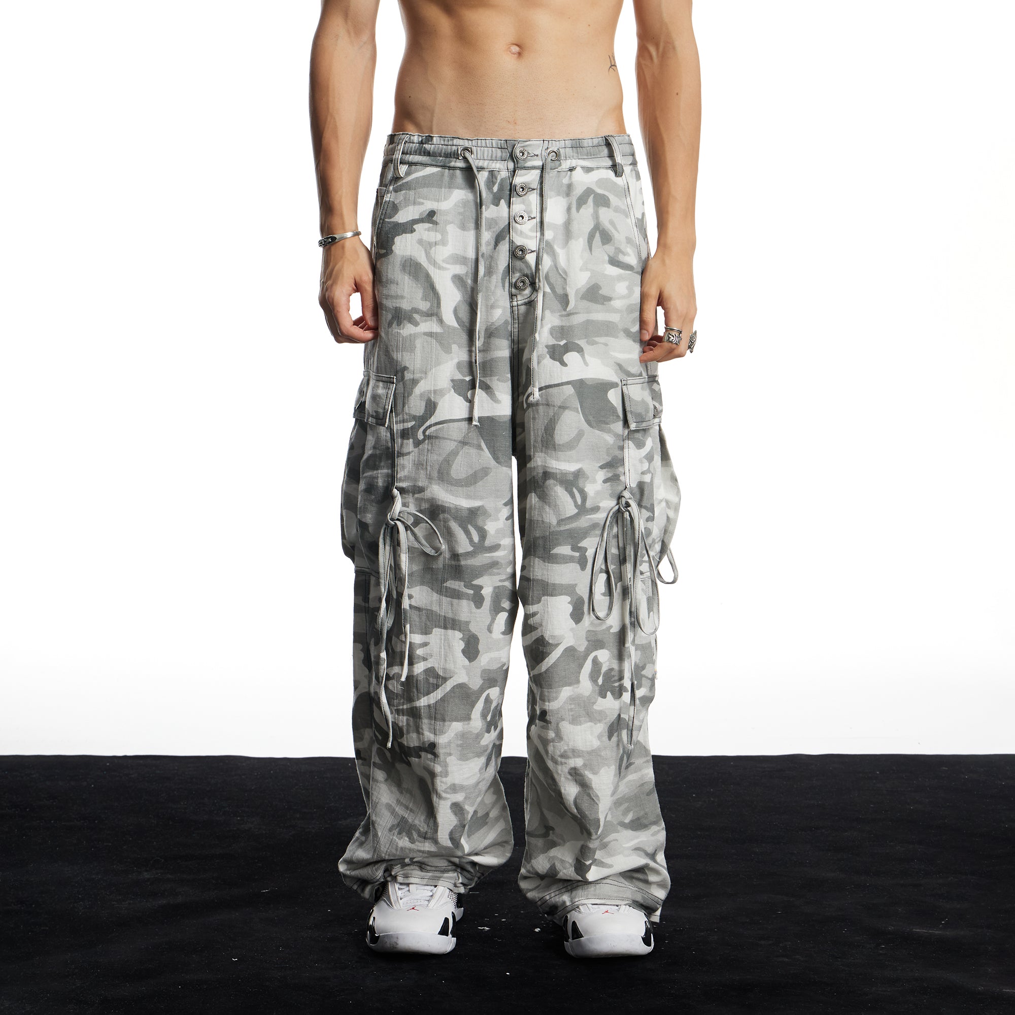 DND4DES Drawstring Camo Cargo Wide-Leg Pants