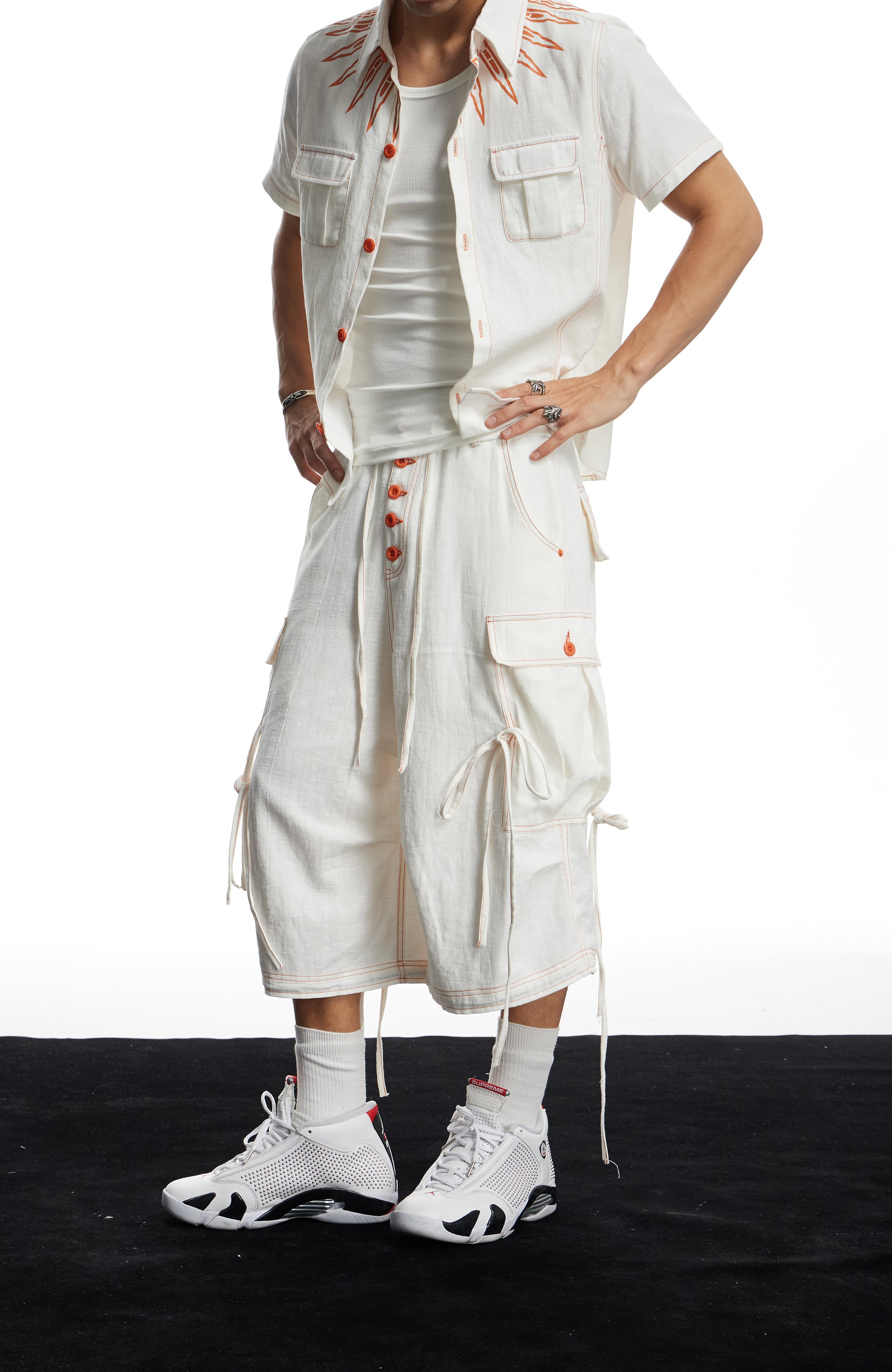 DND4DES Contrast Stitch Cargo Wide-Leg Shorts