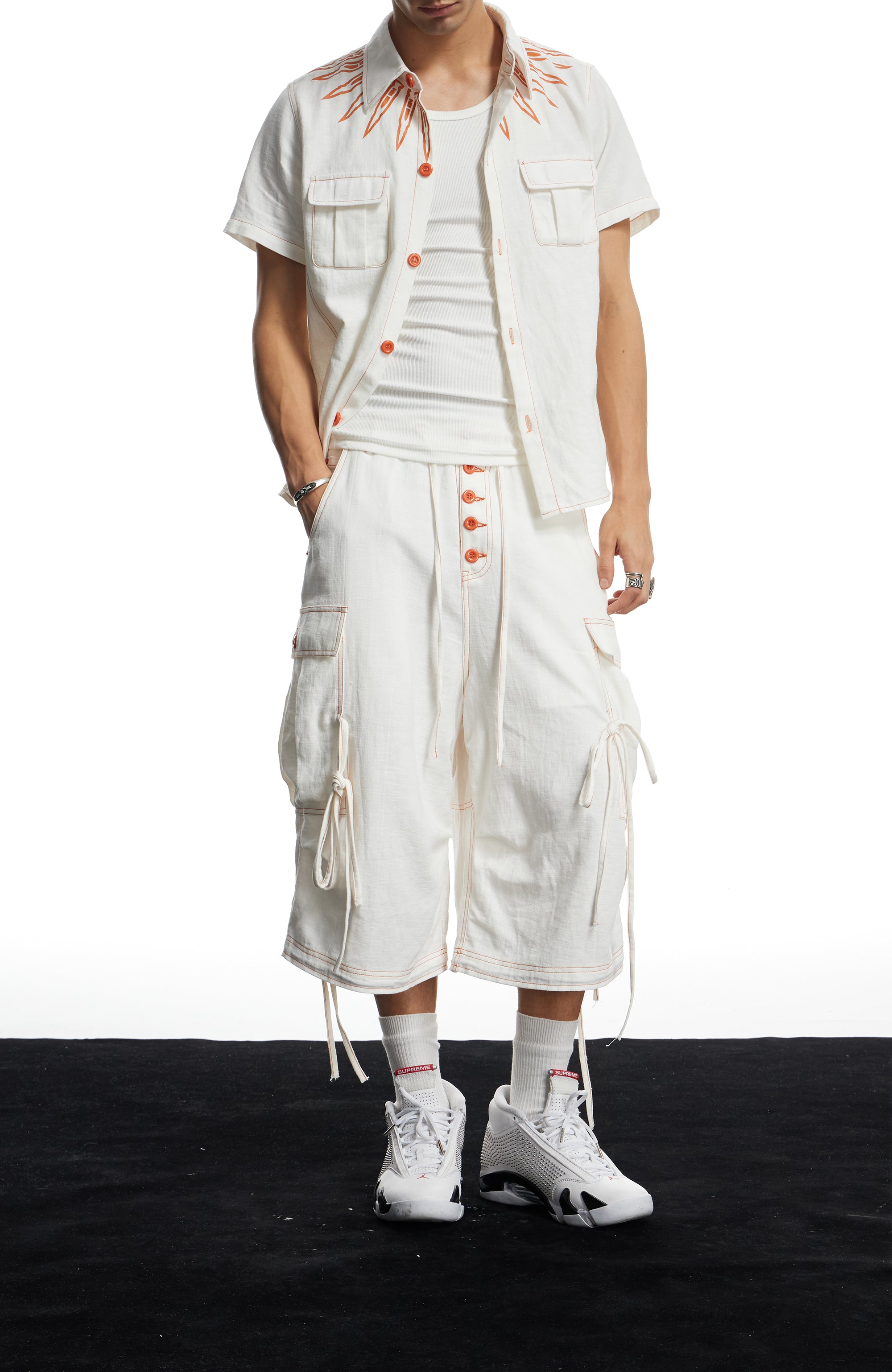 DND4DES Contrast Stitch Cargo Wide-Leg Shorts