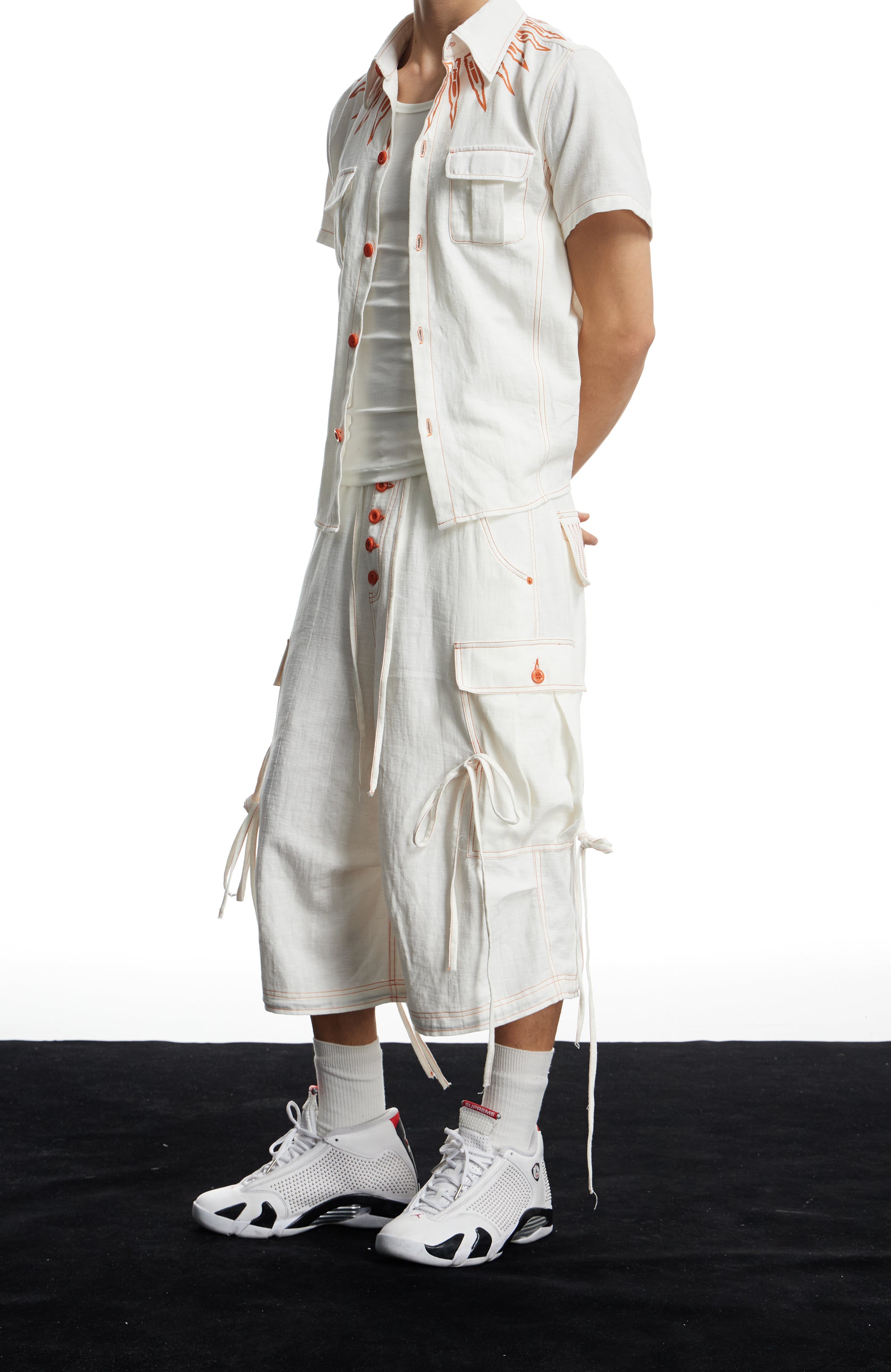 DND4DES Contrast Stitch Cargo Wide-Leg Shorts