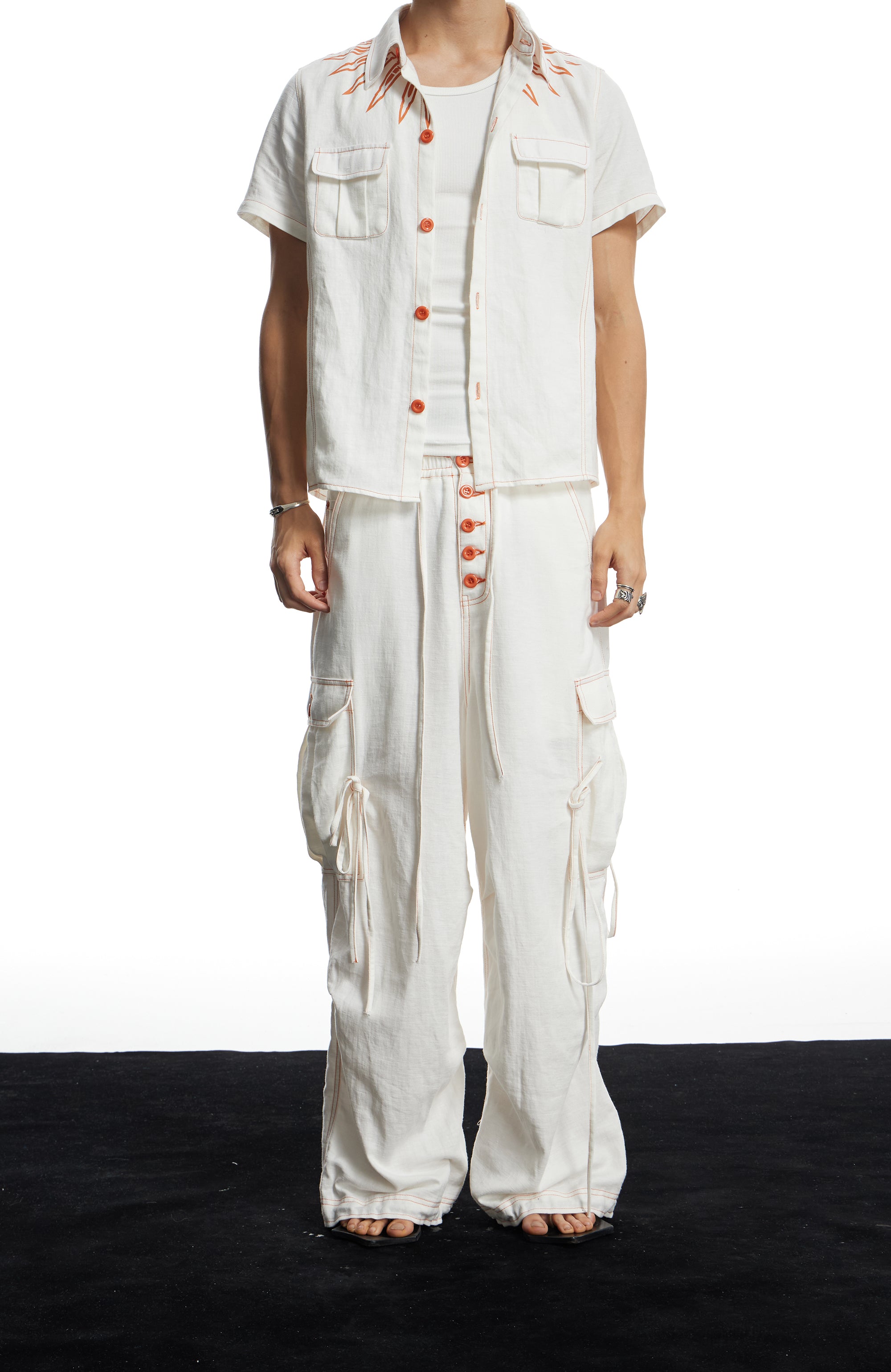 DND4DES Contrast Stitch Cargo Wide-Leg Trousers