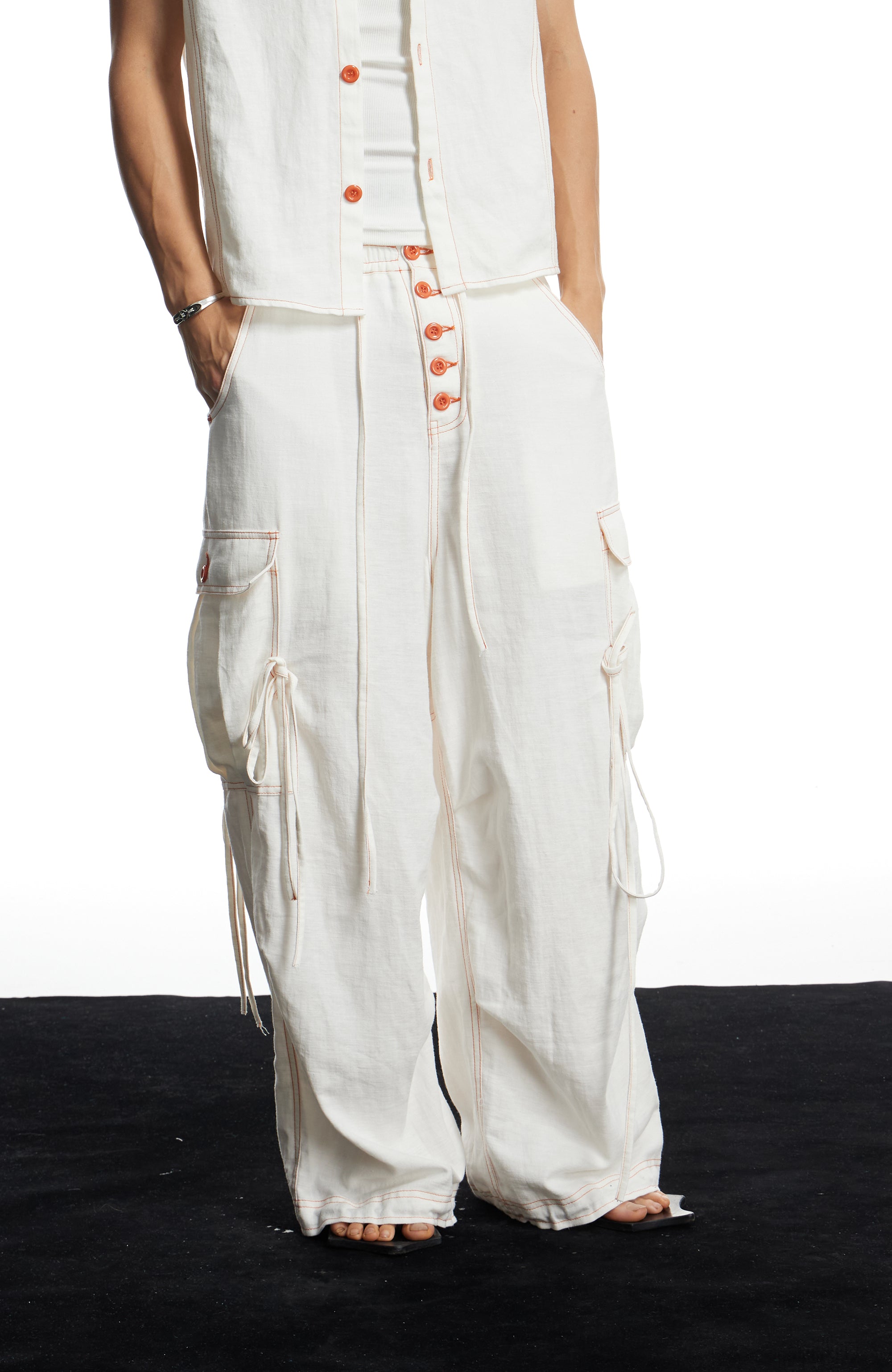 DND4DES Contrast Stitch Cargo Wide-Leg Trousers