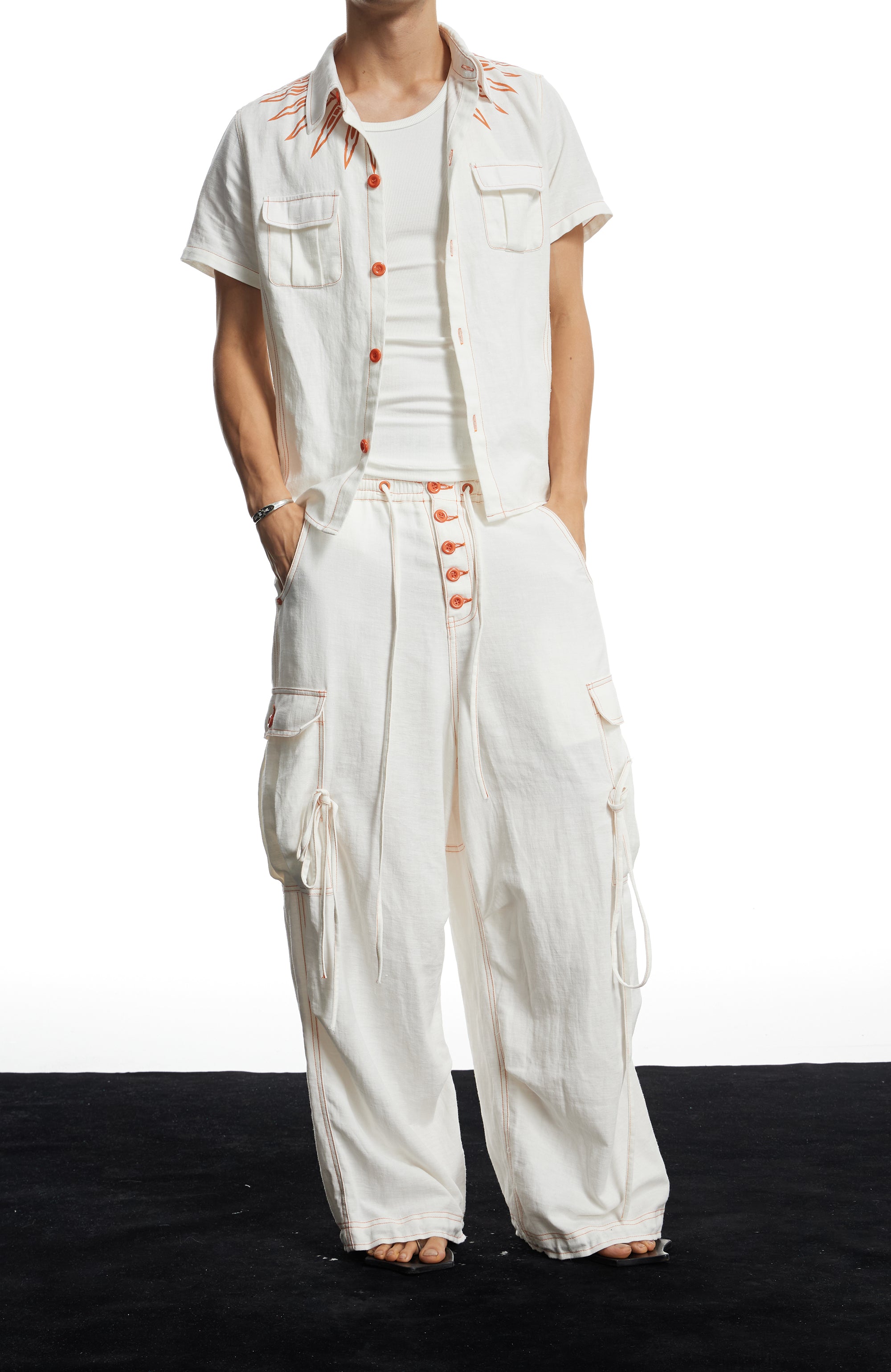 DND4DES Contrast Stitch Cargo Wide-Leg Trousers
