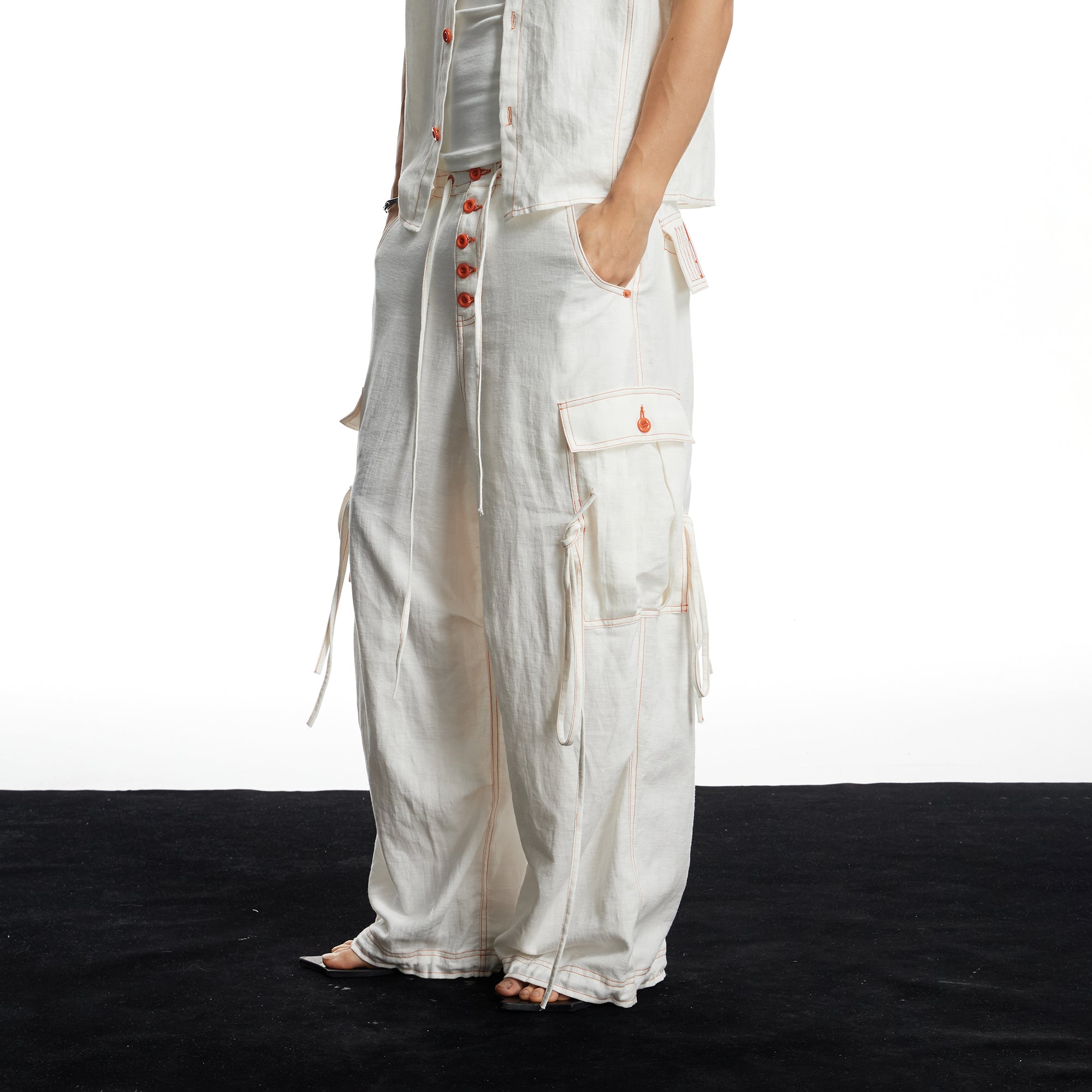 DND4DES Contrast Stitch Cargo Wide-Leg Trousers