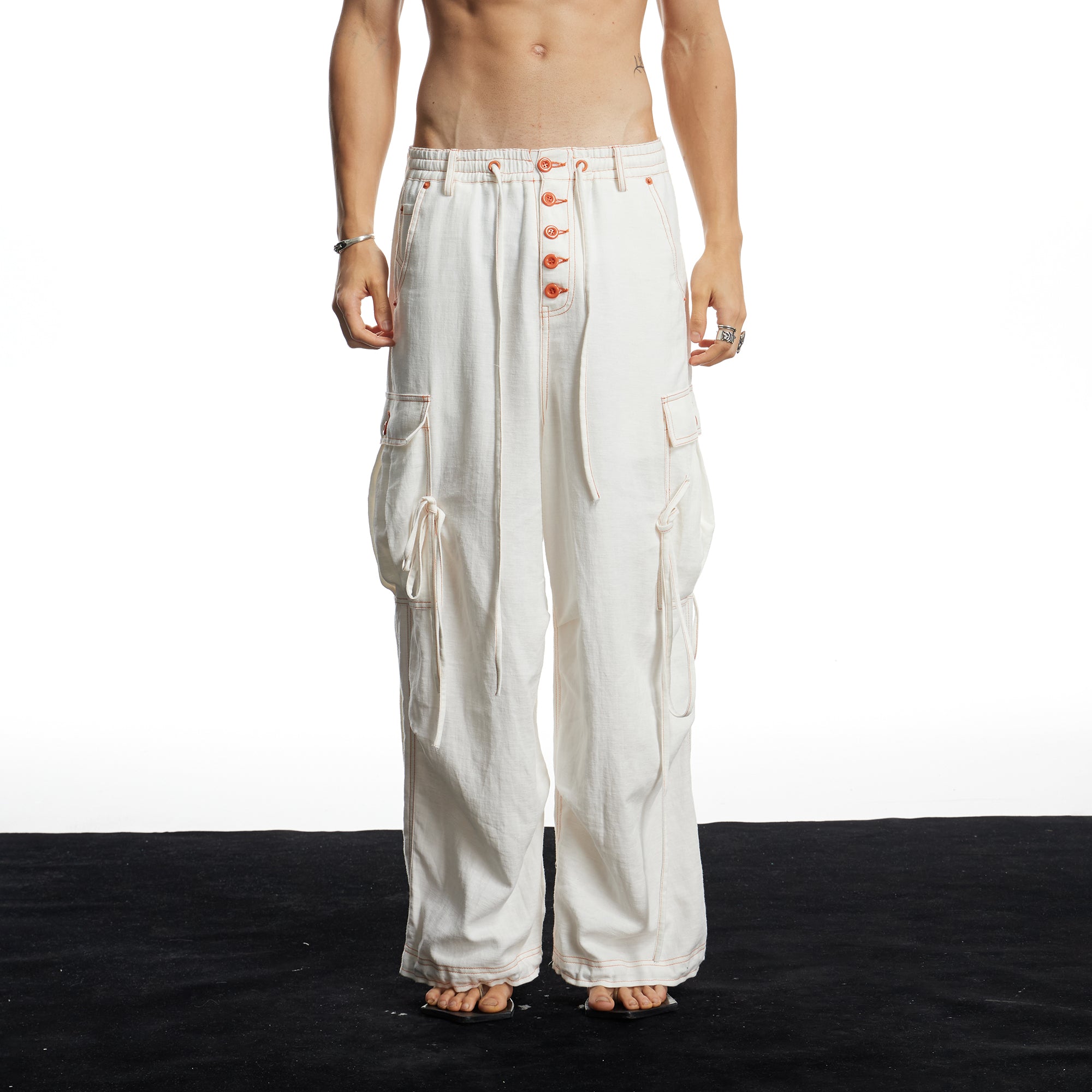 DND4DES Contrast Stitch Cargo Wide-Leg Trousers