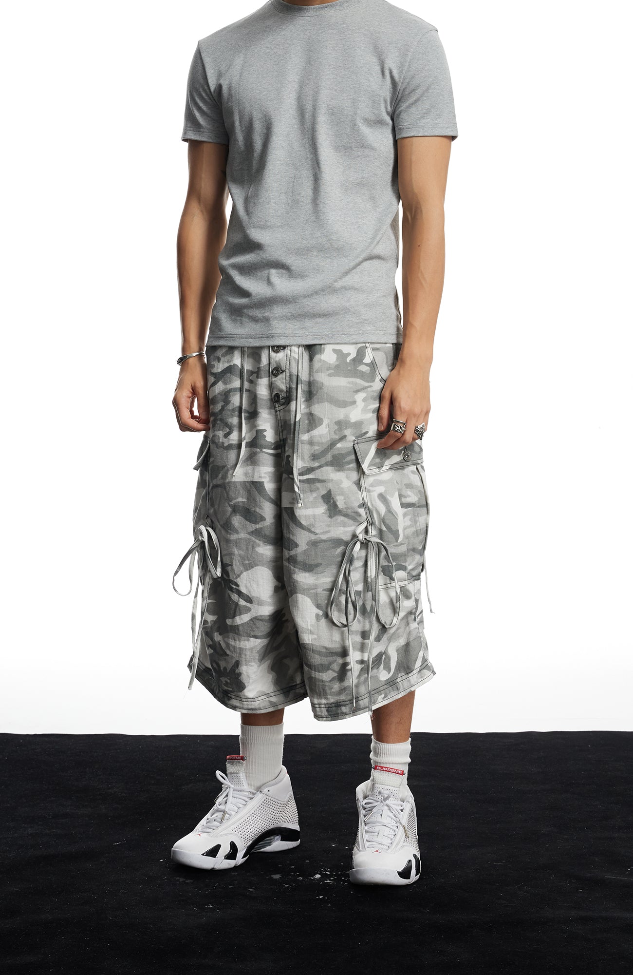 DND4DES Drawstring Camo Cargo Wide-Leg Shorts