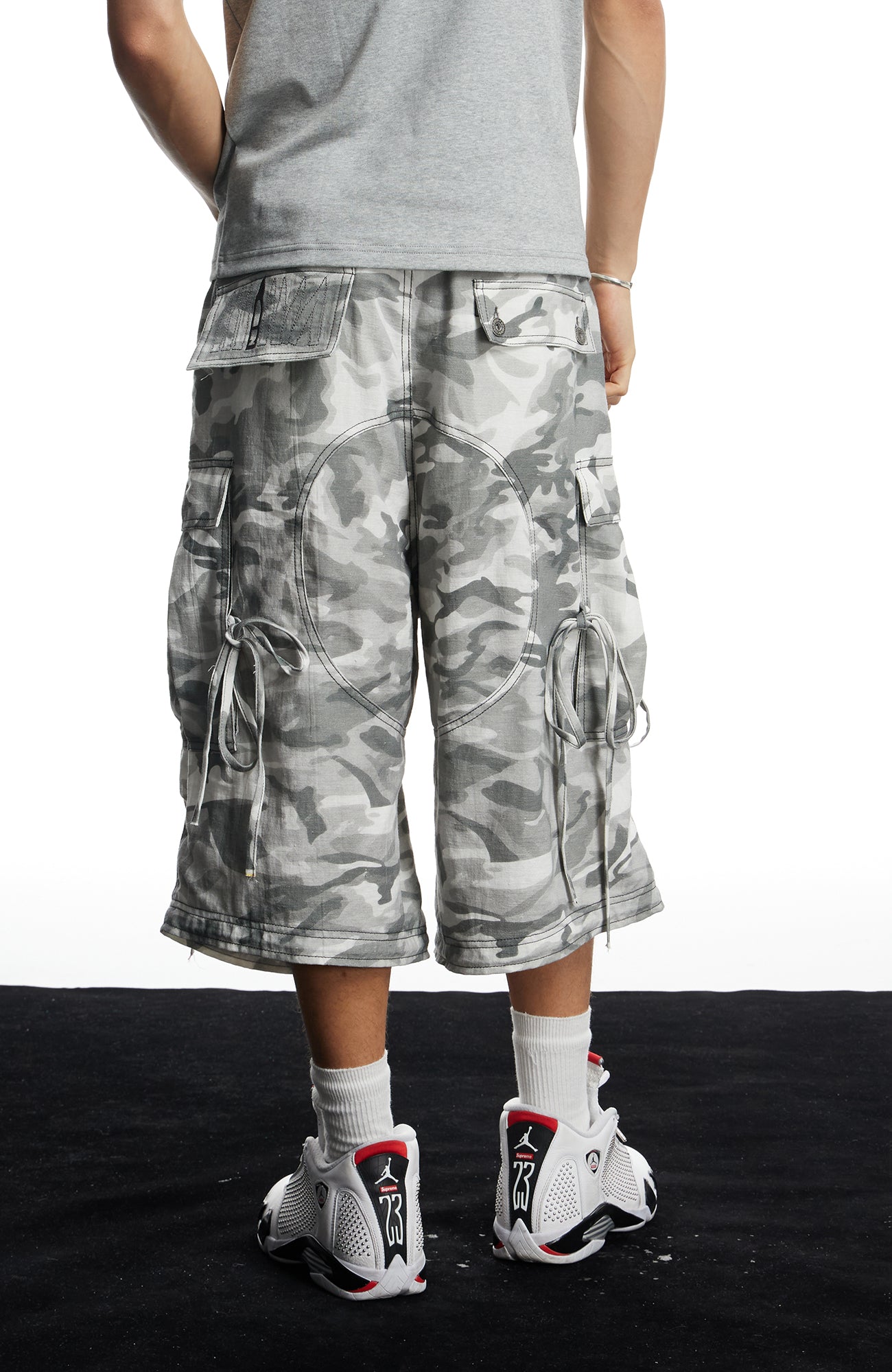 DND4DES Drawstring Camo Cargo Wide-Leg Shorts