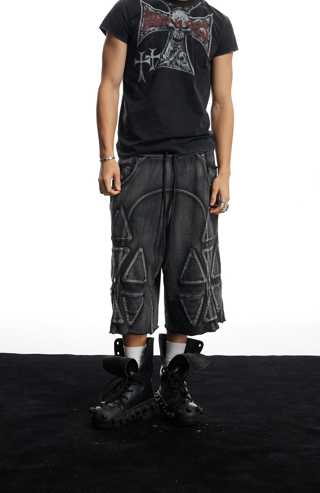 DND4DES Washed Geometric Panel Shorts