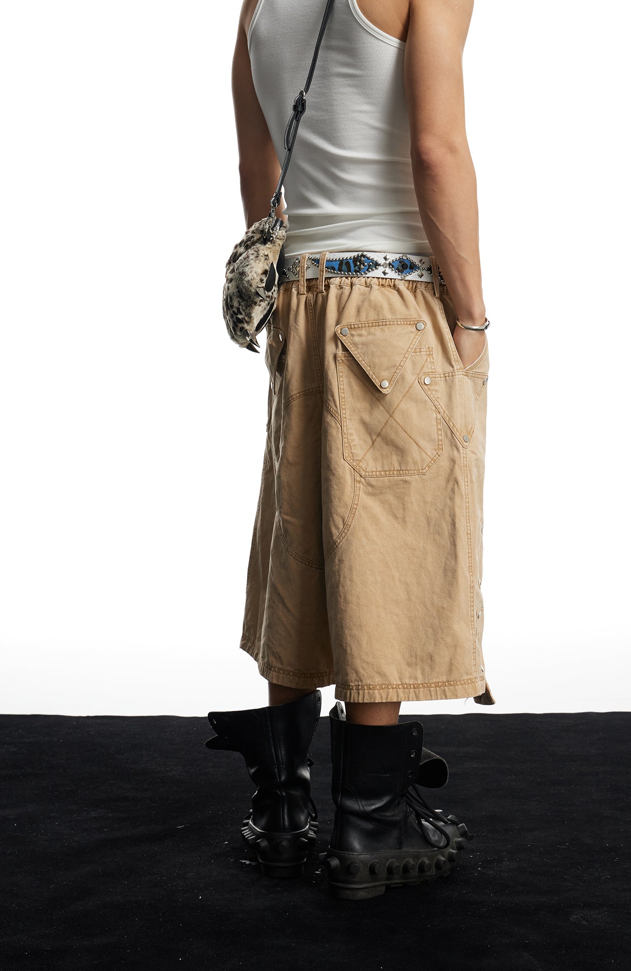 DND4DES Geometric Panel Studded Wide-Leg Shorts