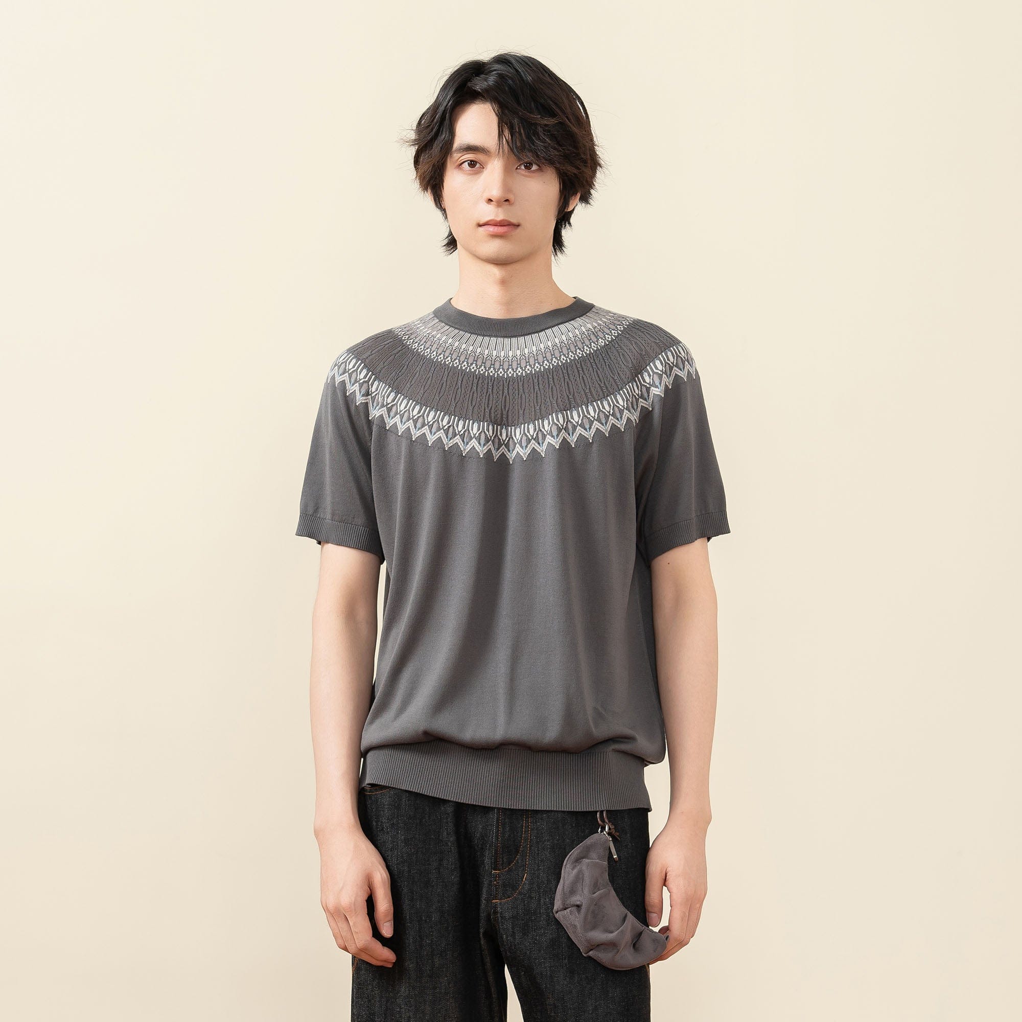 MOITIEDEPETALE Fair Isle Jacquard Tee, premium urban and streetwear designers apparel on PROJECTISR.com, MOITIEDEPETALE