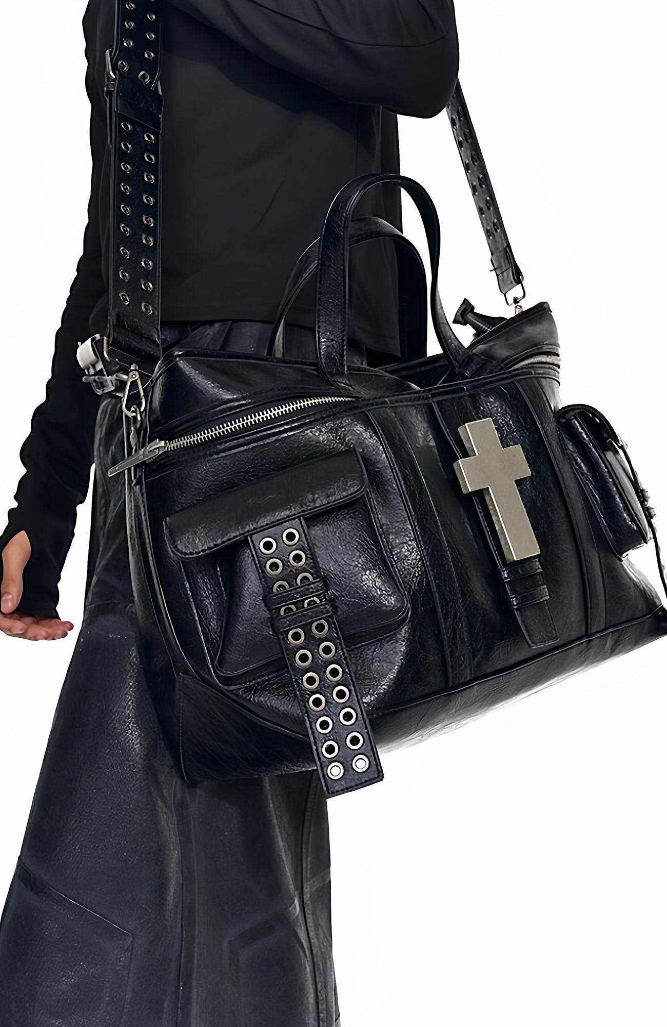 REBEL WAVE Cross Faux Leather Tote Bag