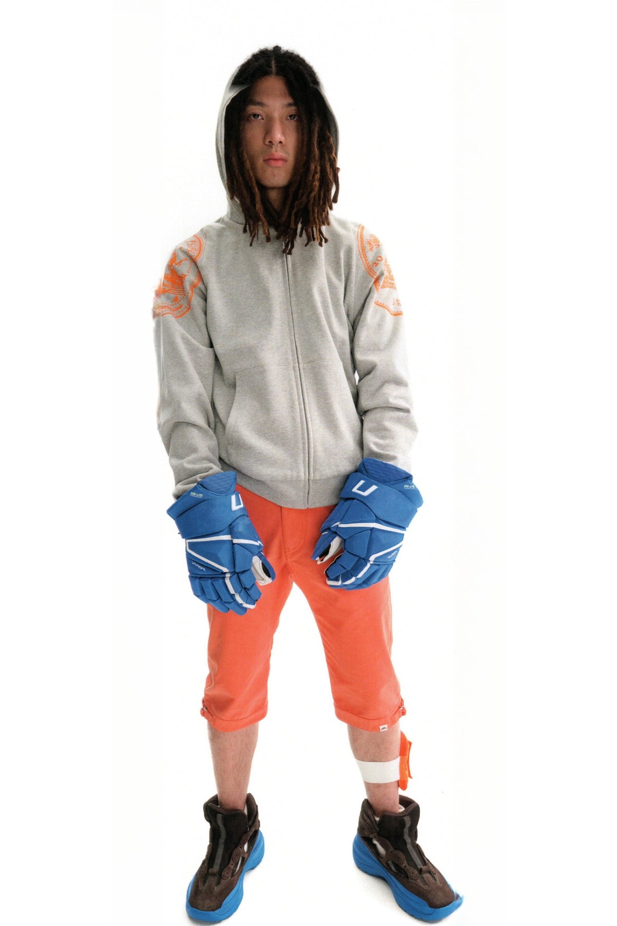 URBAN+FOREST Mythic Coin Graphic Double-Layer Hooded Jacket — full body · Gray