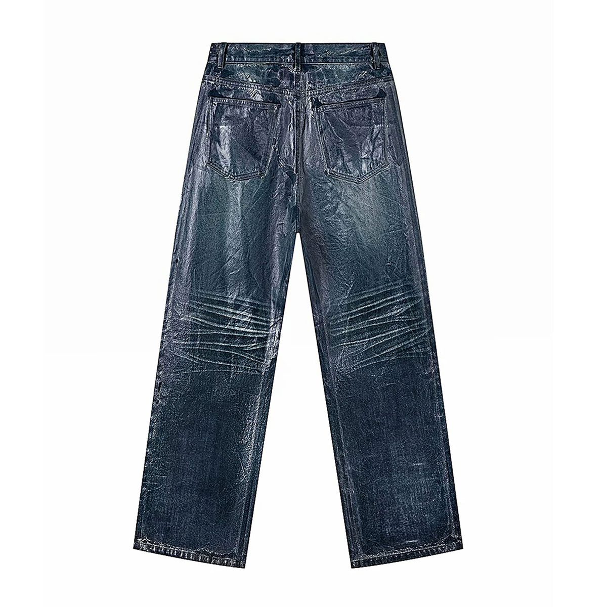 REBEL WAVE Frayed Raw-Edge Wax-Coated Flared Jeans