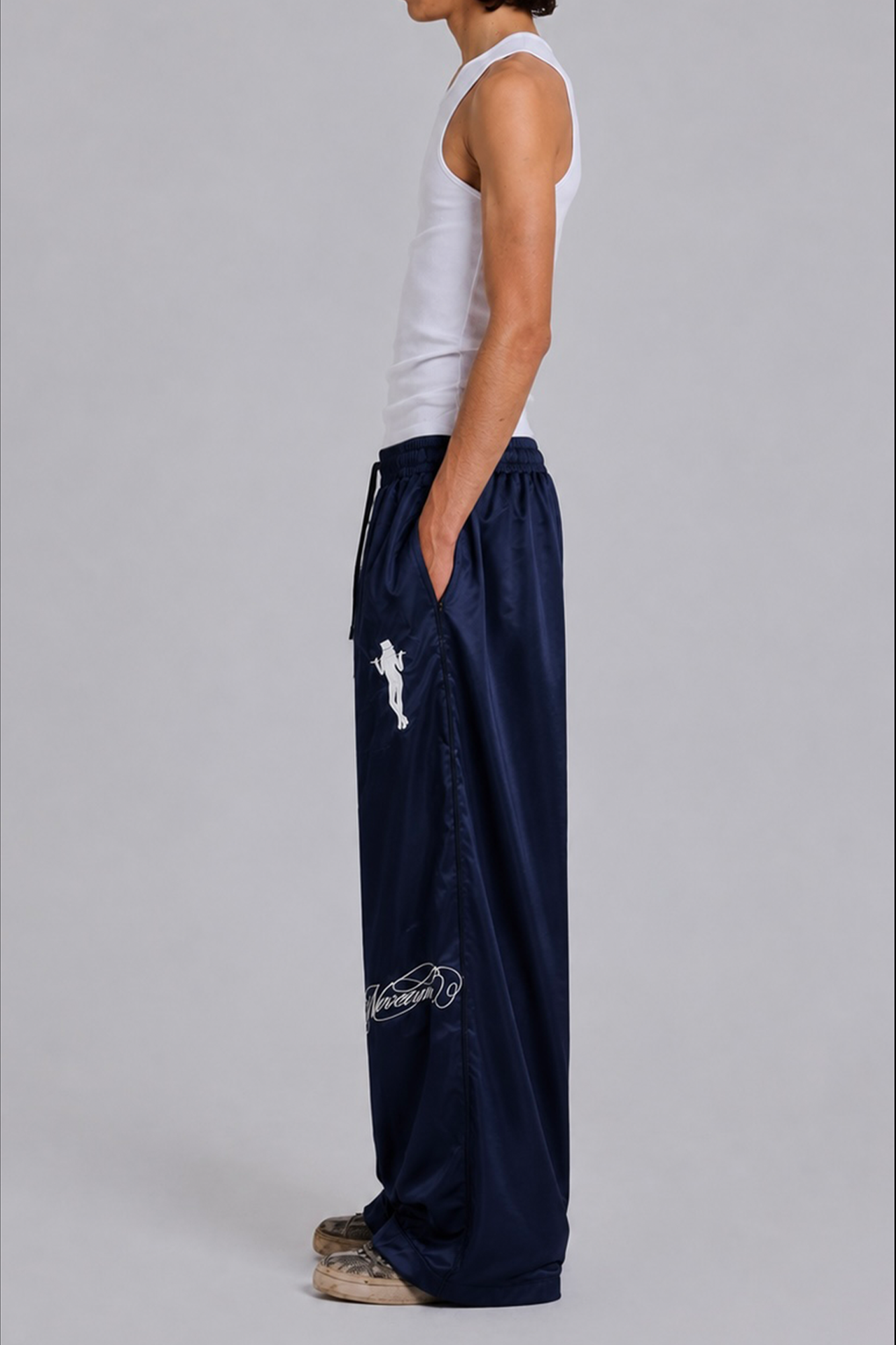 NOVACAM Satin Draped Embroidered Graphic Pants